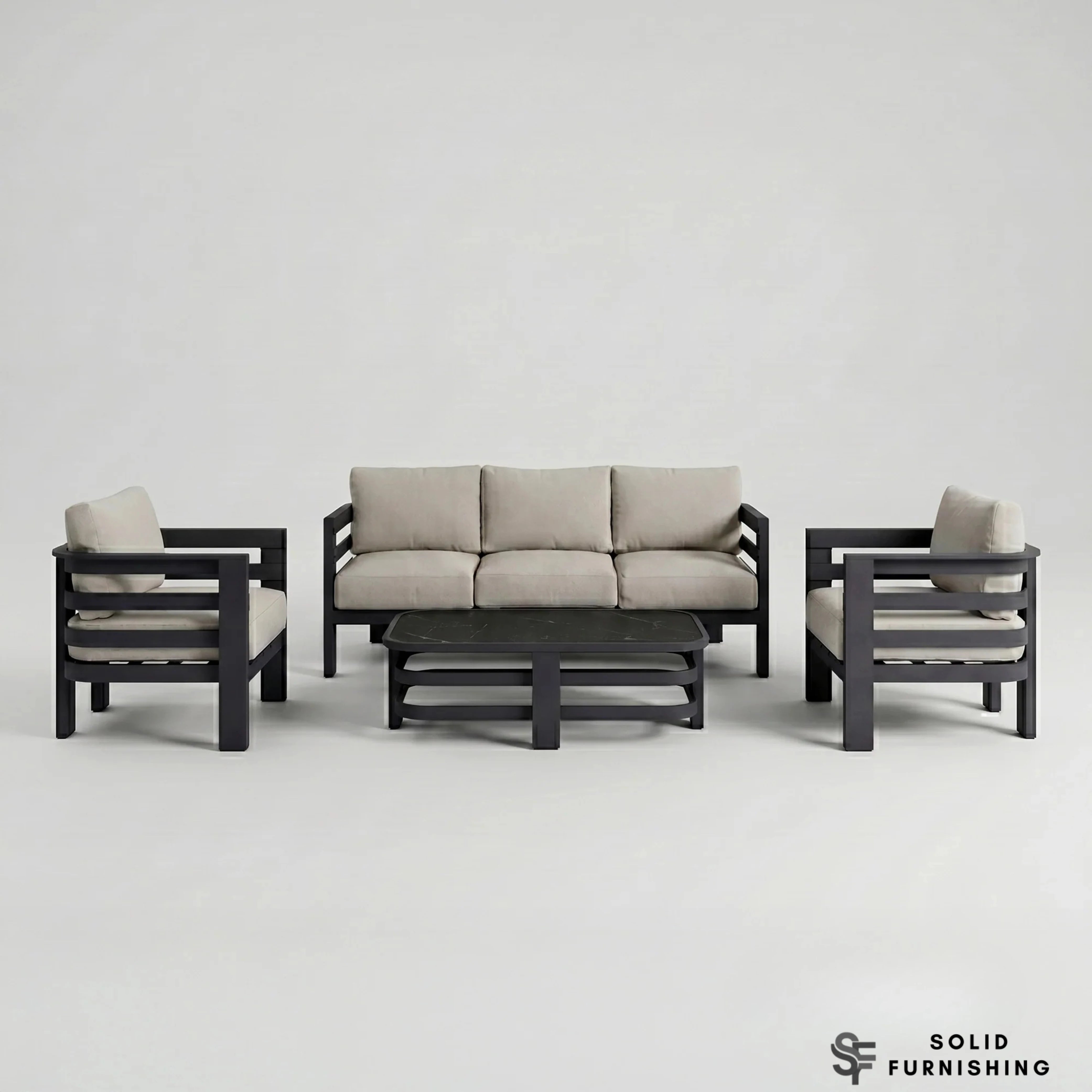 Andros 5 Seater Aluminium Garden Lounge Set – Onyx Outdoor Sofa Set with Sintered Stone Coffee Table