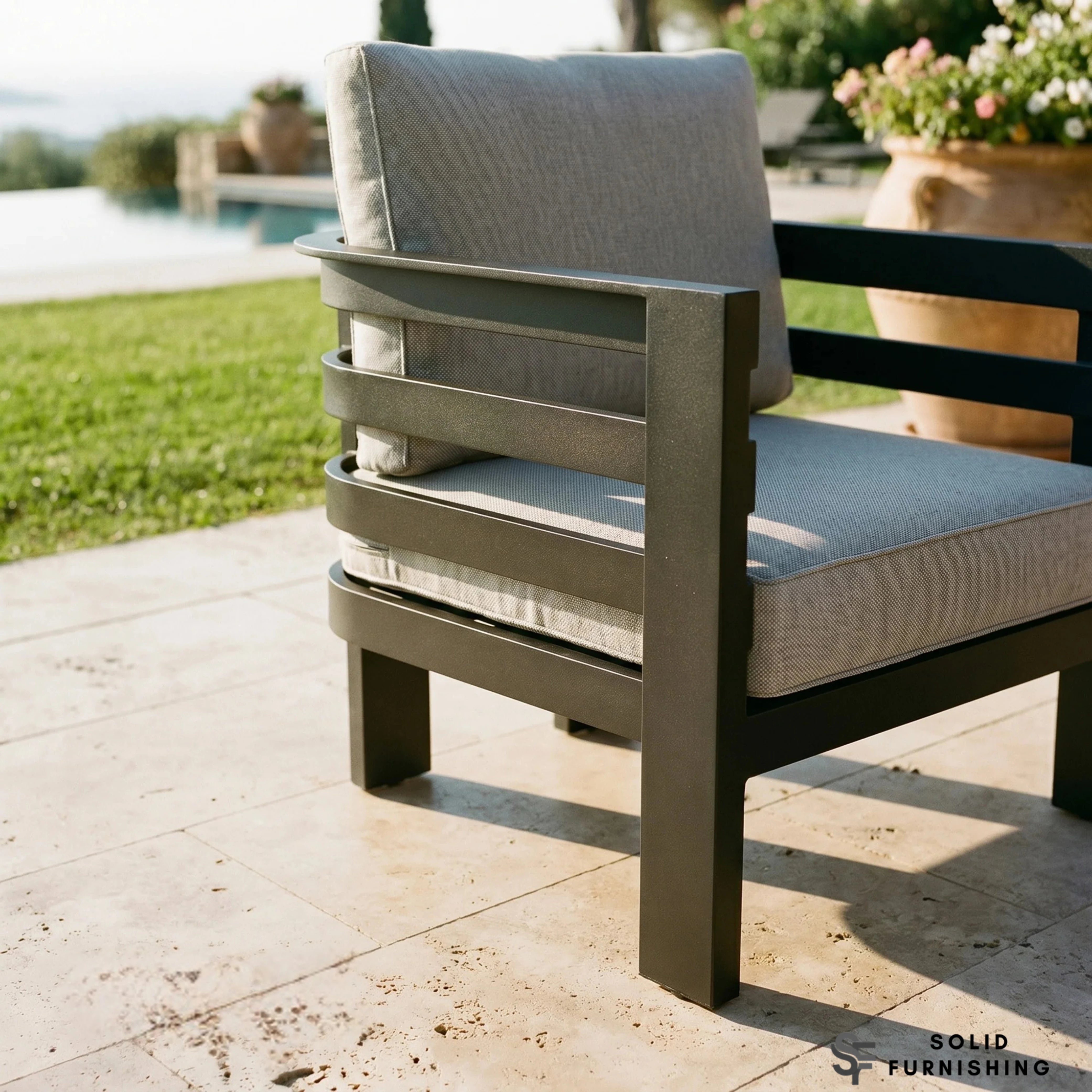 Andros 5 Seater Aluminium Garden Lounge Set – Onyx Outdoor Sofa Set with Sintered Stone Coffee Table