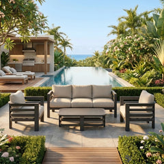 Andros 5 Seater Aluminium Garden Lounge Set – Onyx Outdoor Sofa Set with Sintered Stone Coffee Table