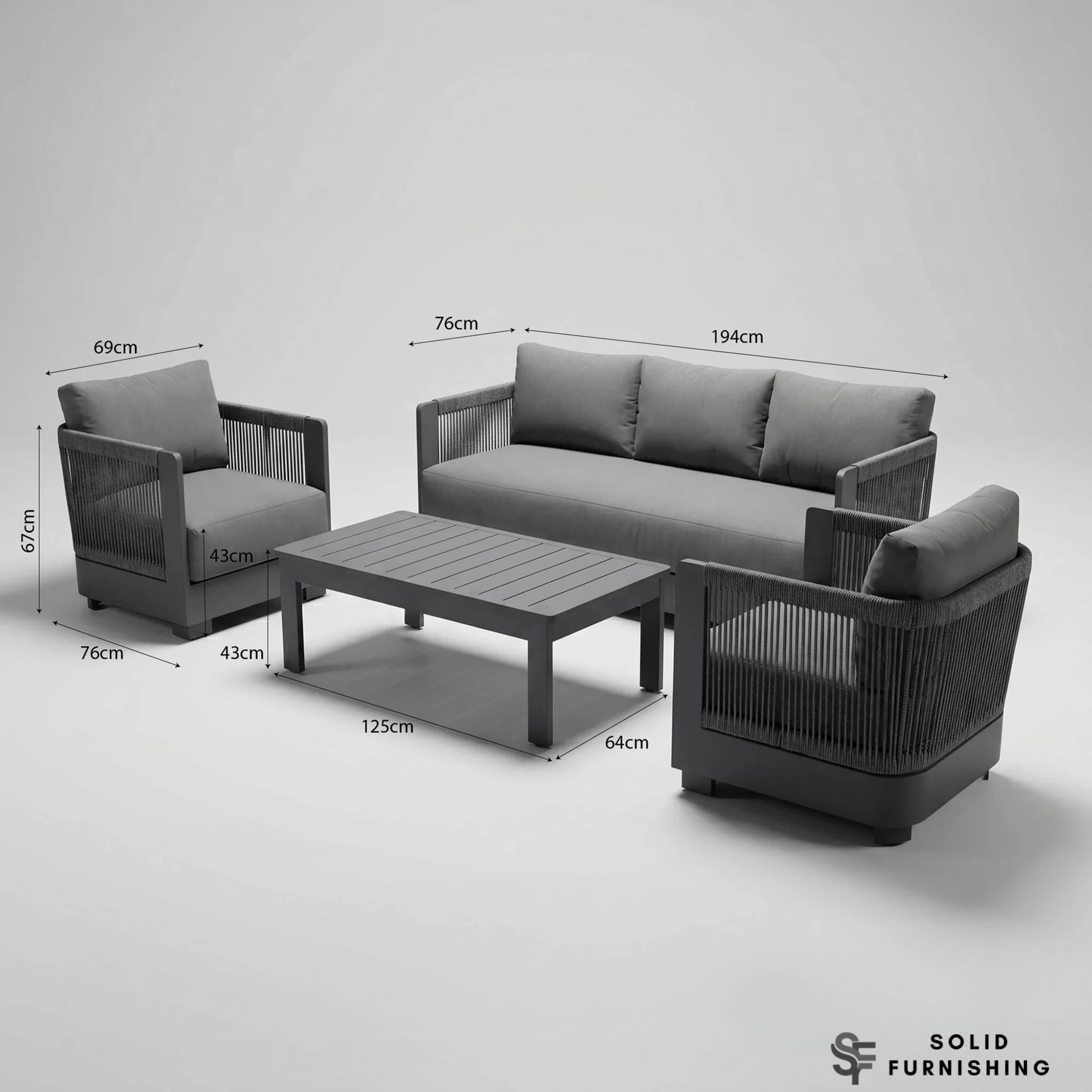 Ares 5 Seater Luxury Garden Lounge Set – Onyx Aluminium Outdoor Sofa Set with Pebble Grey Cushions