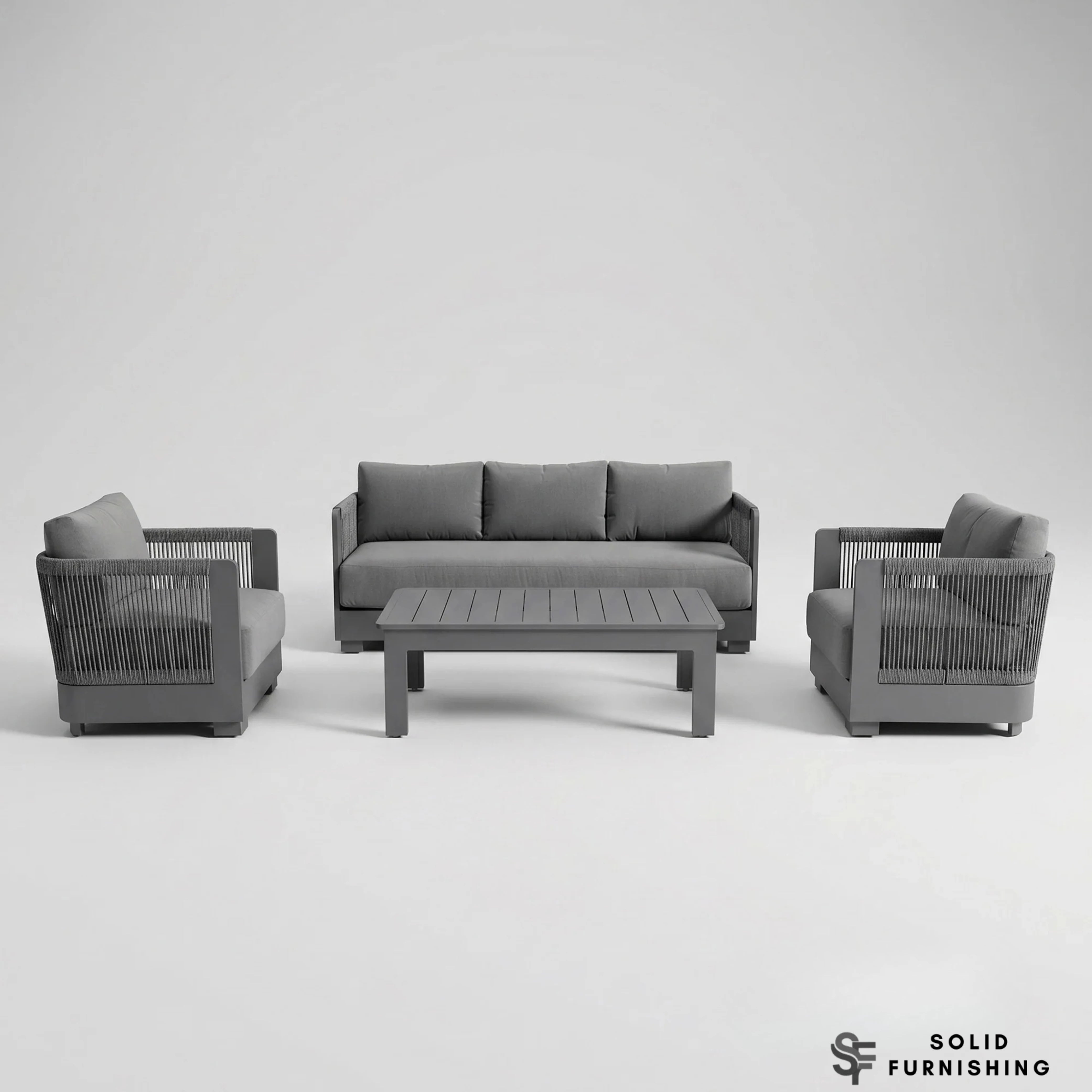 Ares 5 Seater Luxury Garden Lounge Set – Onyx Aluminium Outdoor Sofa Set with Pebble Grey Cushions