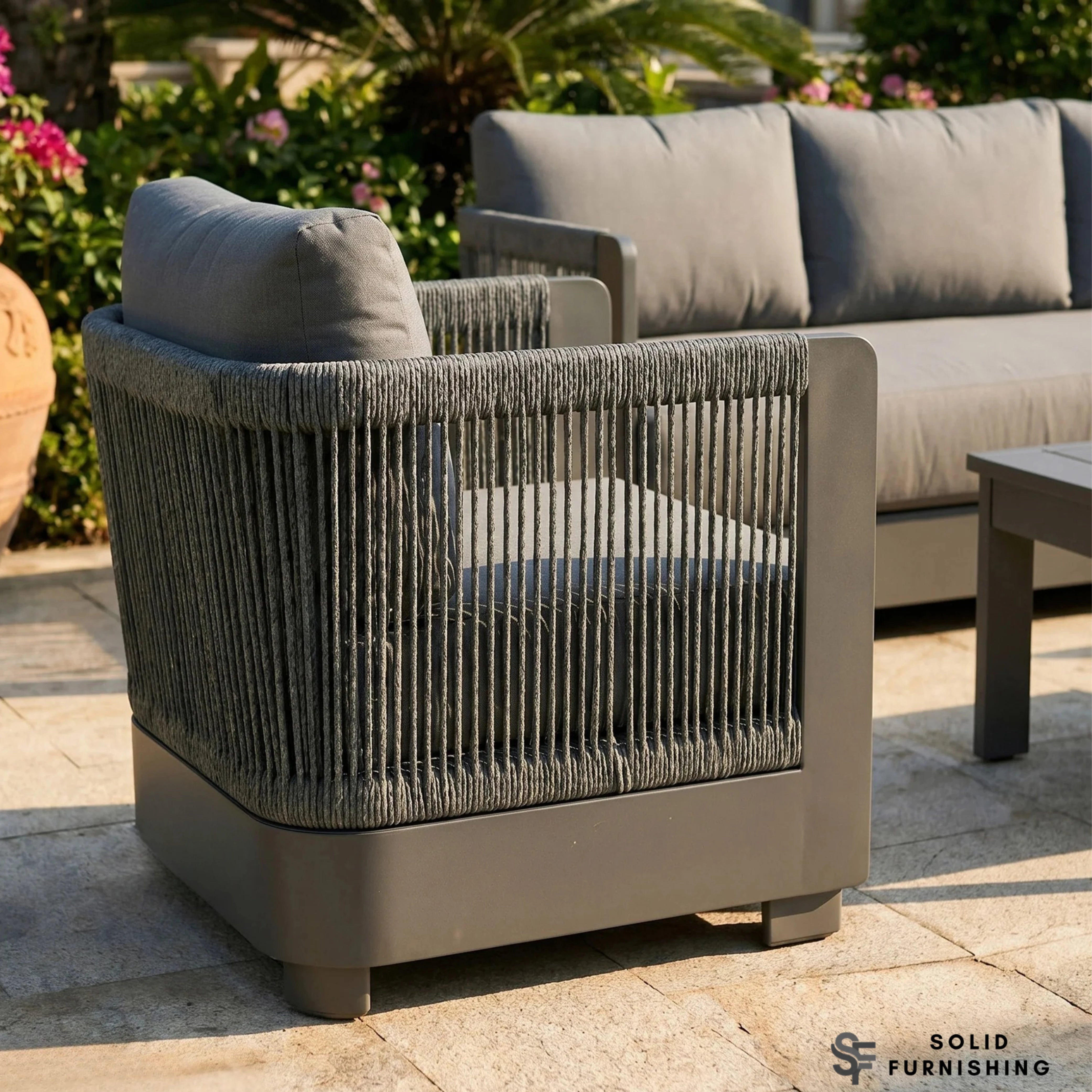 Ares 5 Seater Luxury Garden Lounge Set – Onyx Aluminium Outdoor Sofa Set with Pebble Grey Cushions