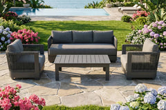 Ares 5 Seater Luxury Garden Lounge Set – Onyx Aluminium Outdoor Sofa Set with Pebble Grey Cushions