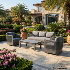 Ares 5 Seater Luxury Garden Lounge Set – Onyx Aluminium Outdoor Sofa Set with Pebble Grey Cushions