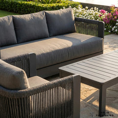 Ares 5 Seater Luxury Garden Lounge Set – Onyx Aluminium Outdoor Sofa Set with Pebble Grey Cushions