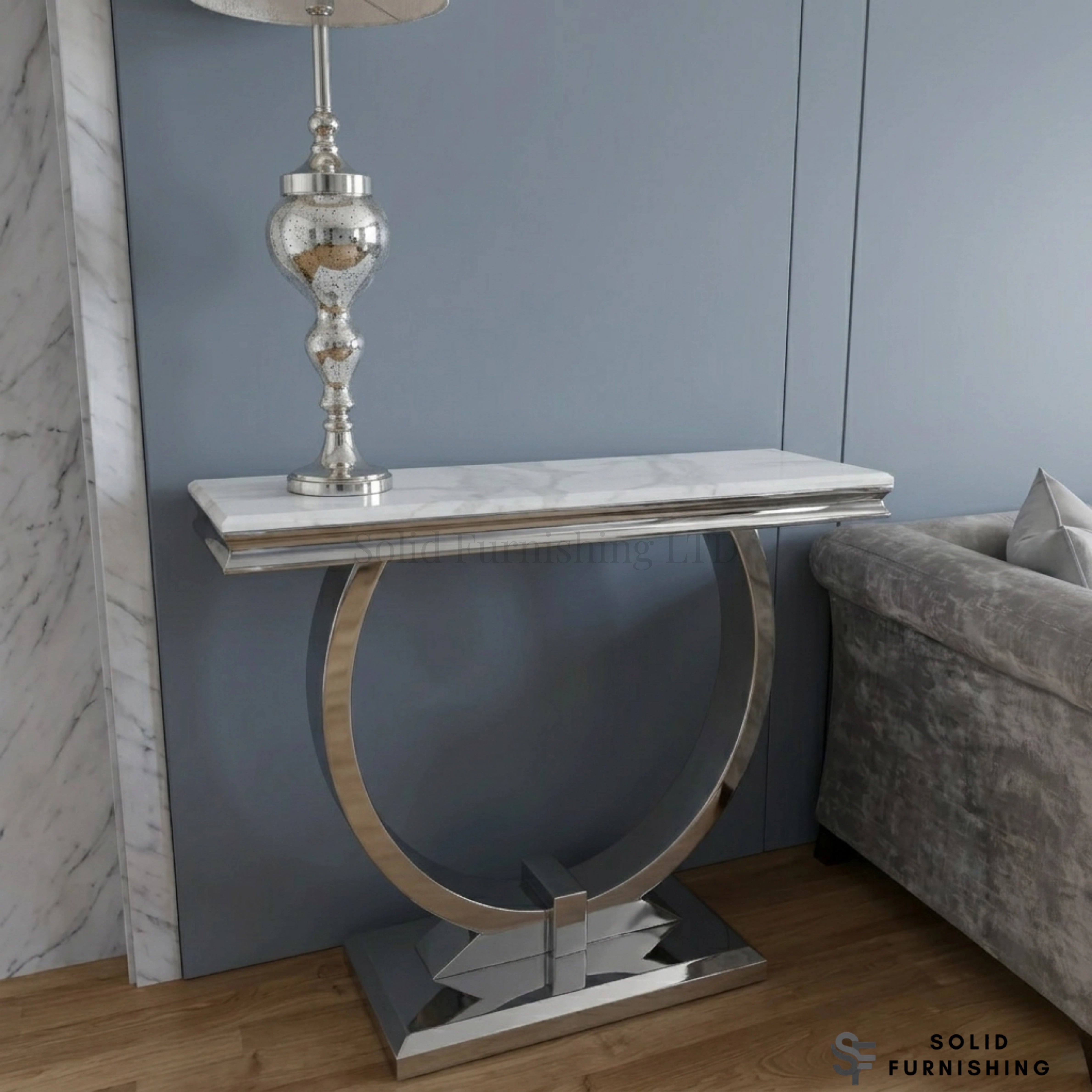 Ariana Chrome Console Table – Modern Hallway Table with Marble & Ceramic Top Options