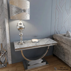 Ariana Chrome Console Table – Modern Hallway Table with Marble & Ceramic Top Options
