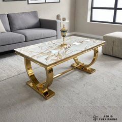 Arianna White & Gold Marble Coffee Table – Luxury Rectangular Centre Table