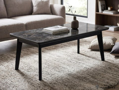 Arizona Black Ceramic Coffee Table – Dark Marble Look Metal Frame Centre Table