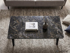 Arizona Black Ceramic Coffee Table – Dark Marble Look Metal Frame Centre Table