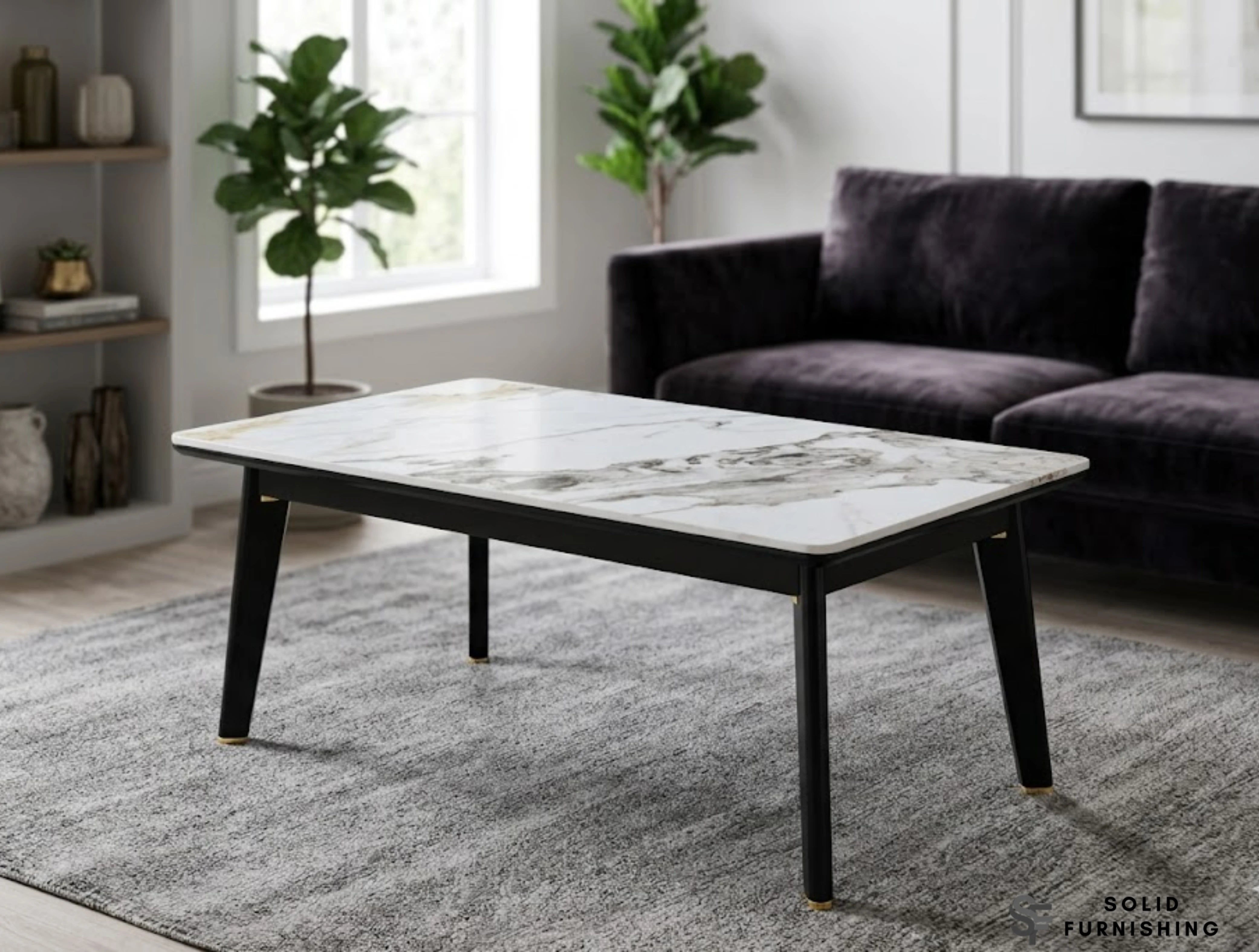 Arizona Cream Ceramic Coffee Table – Slim Marble Look Living Room Table