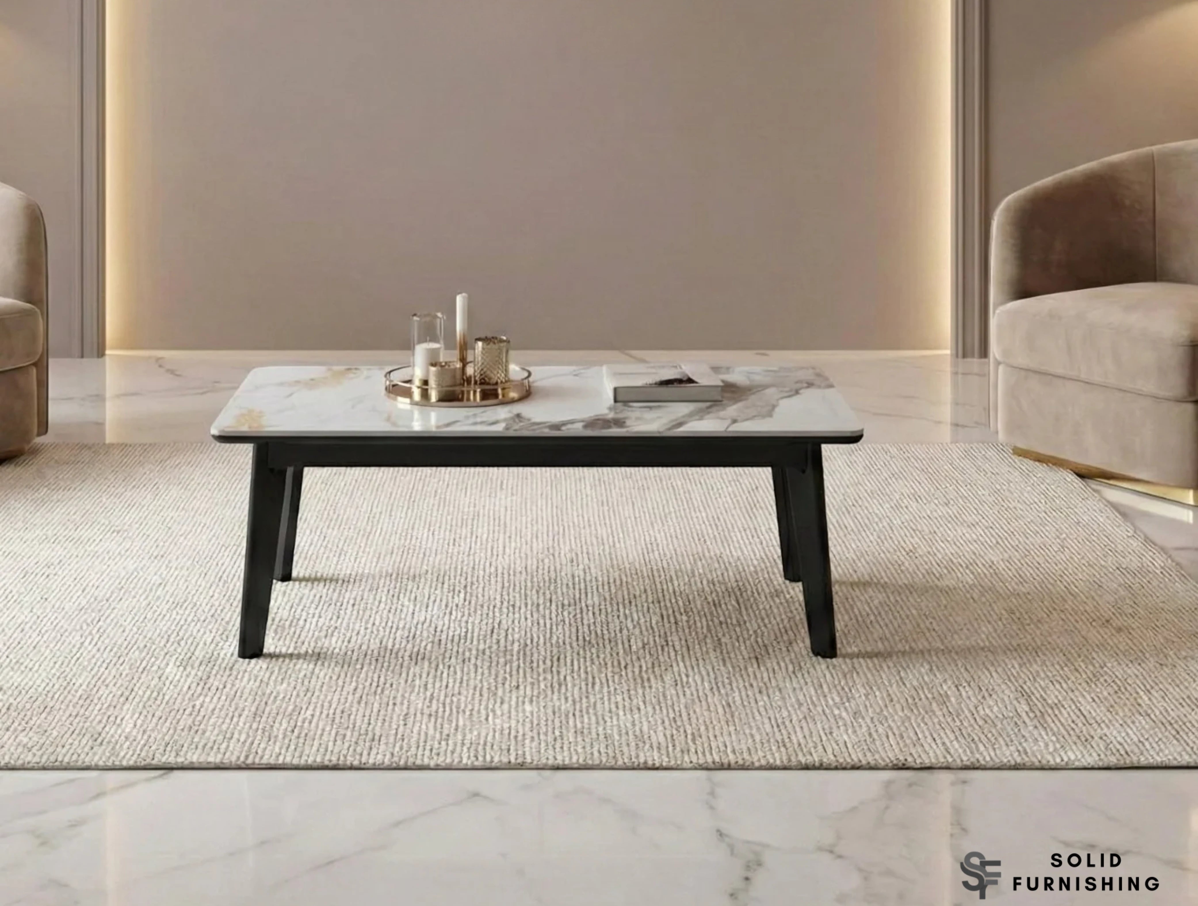 Arizona Cream Ceramic Coffee Table – Slim Marble Look Living Room Table