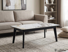 Arizona Cream Ceramic Coffee Table – Slim Marble Look Living Room Table