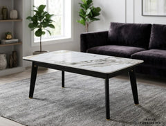 Arizona Cream Ceramic Coffee Table – Slim Marble Look Living Room Table