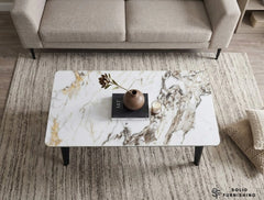 Arizona Cream Ceramic Coffee Table – Slim Marble Look Living Room Table