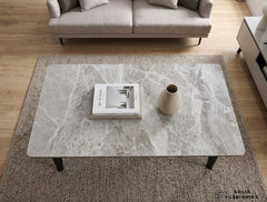 Arizona Grey Ceramic Coffee Table – Slim Rectangular Metal Frame Table