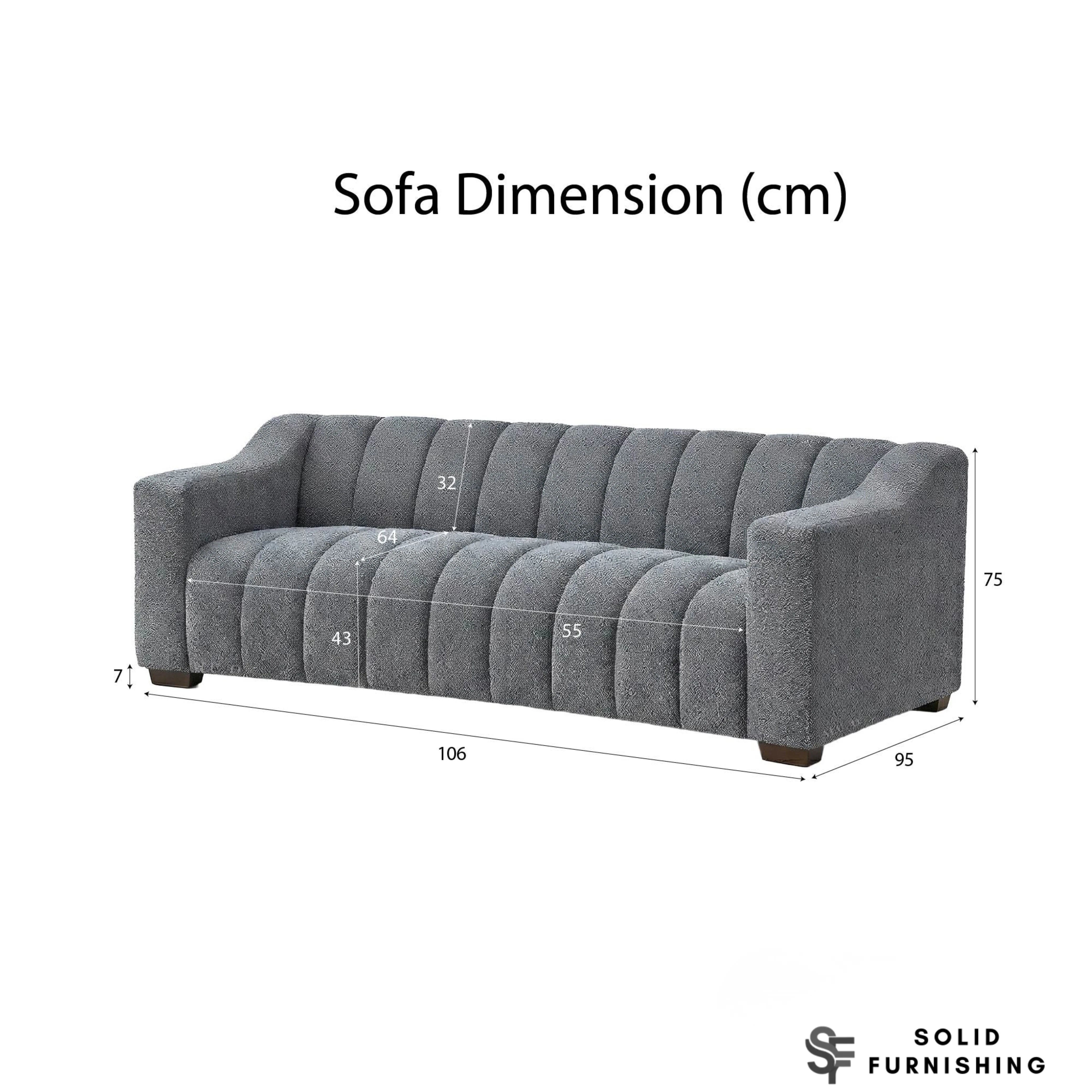Astoria 3 Seater Sofa – Iron Bouclé with Deep Channel Stitched Design