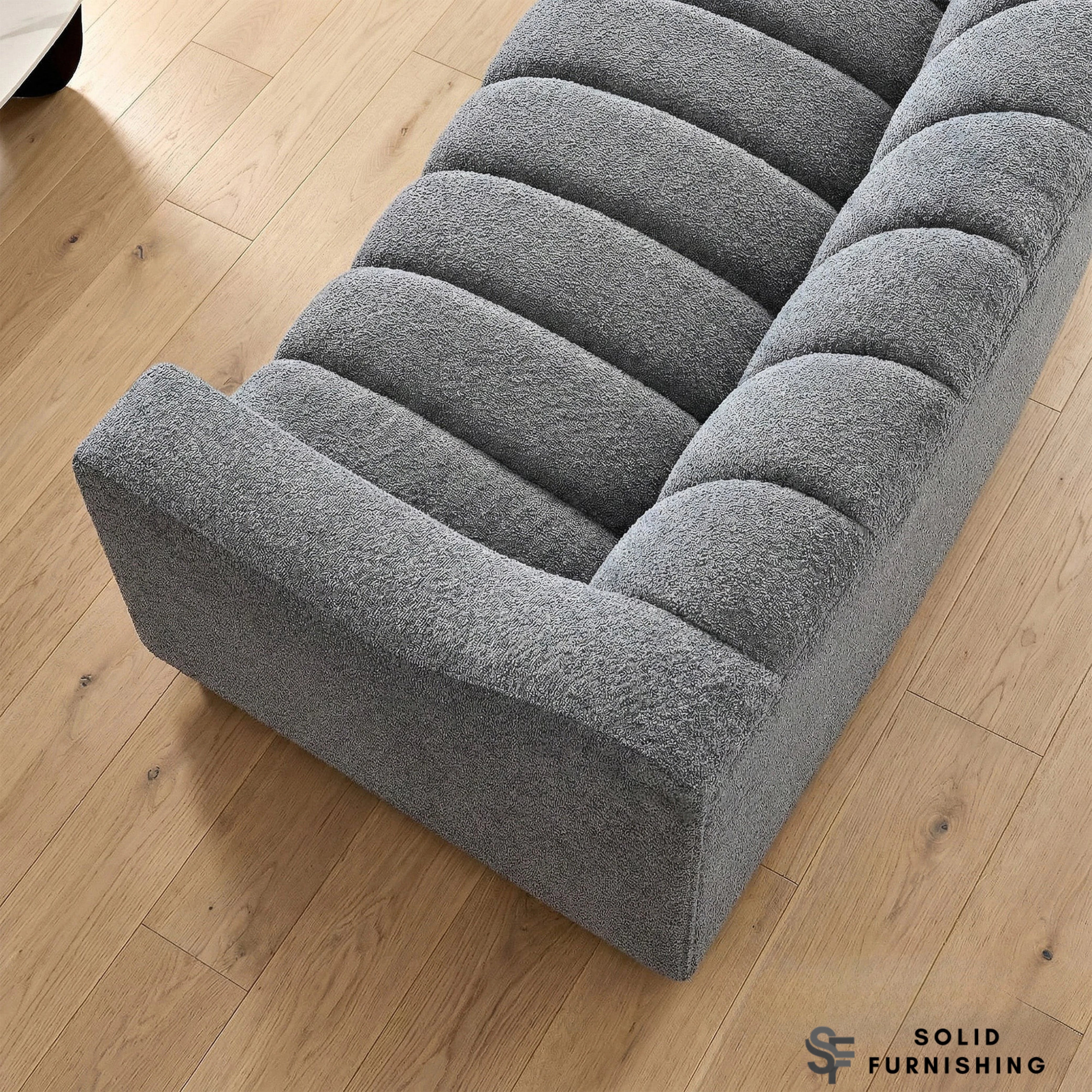 Astoria 3 Seater Sofa – Iron Bouclé with Deep Channel Stitched Design
