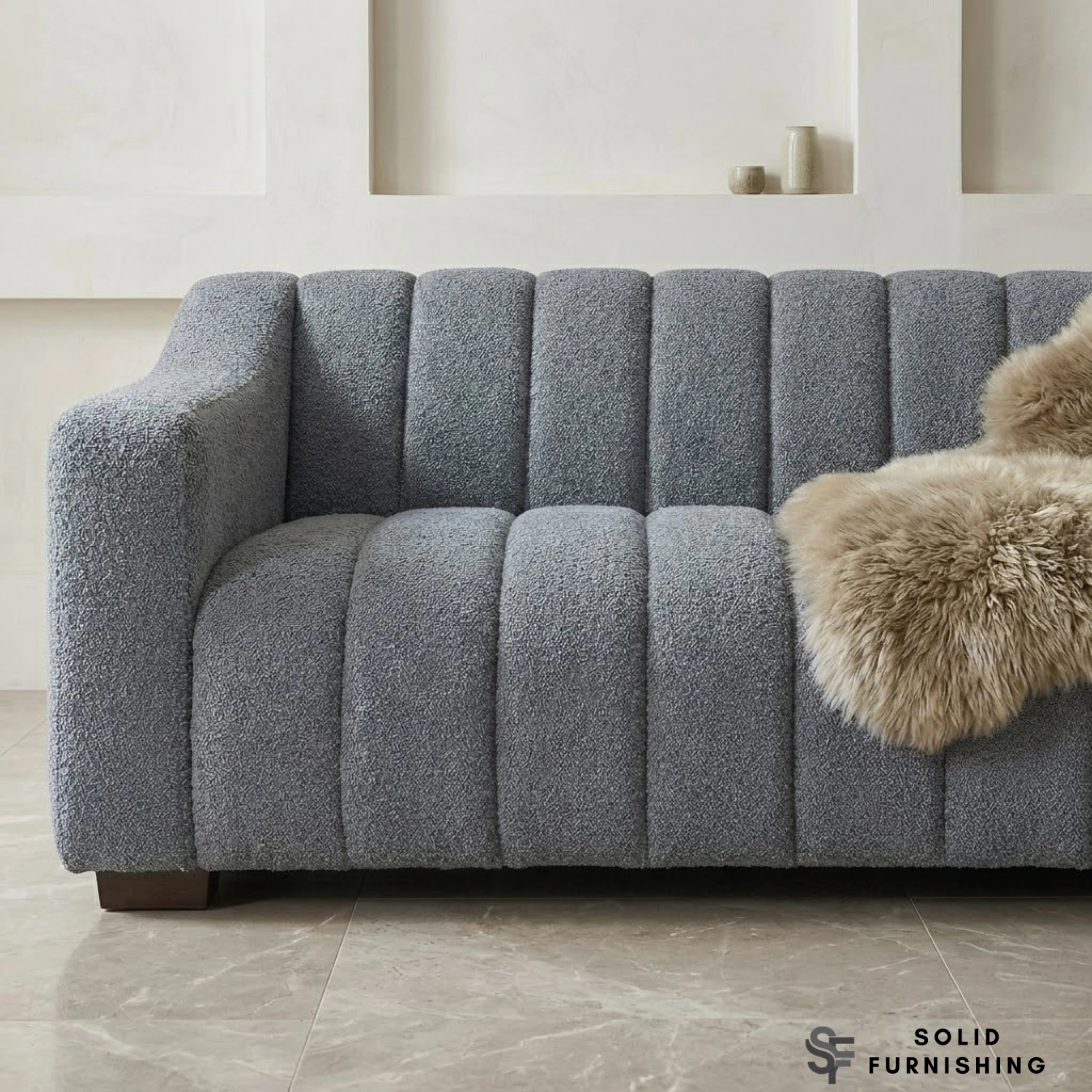 Astoria 3 Seater Sofa – Iron Bouclé with Deep Channel Stitched Design