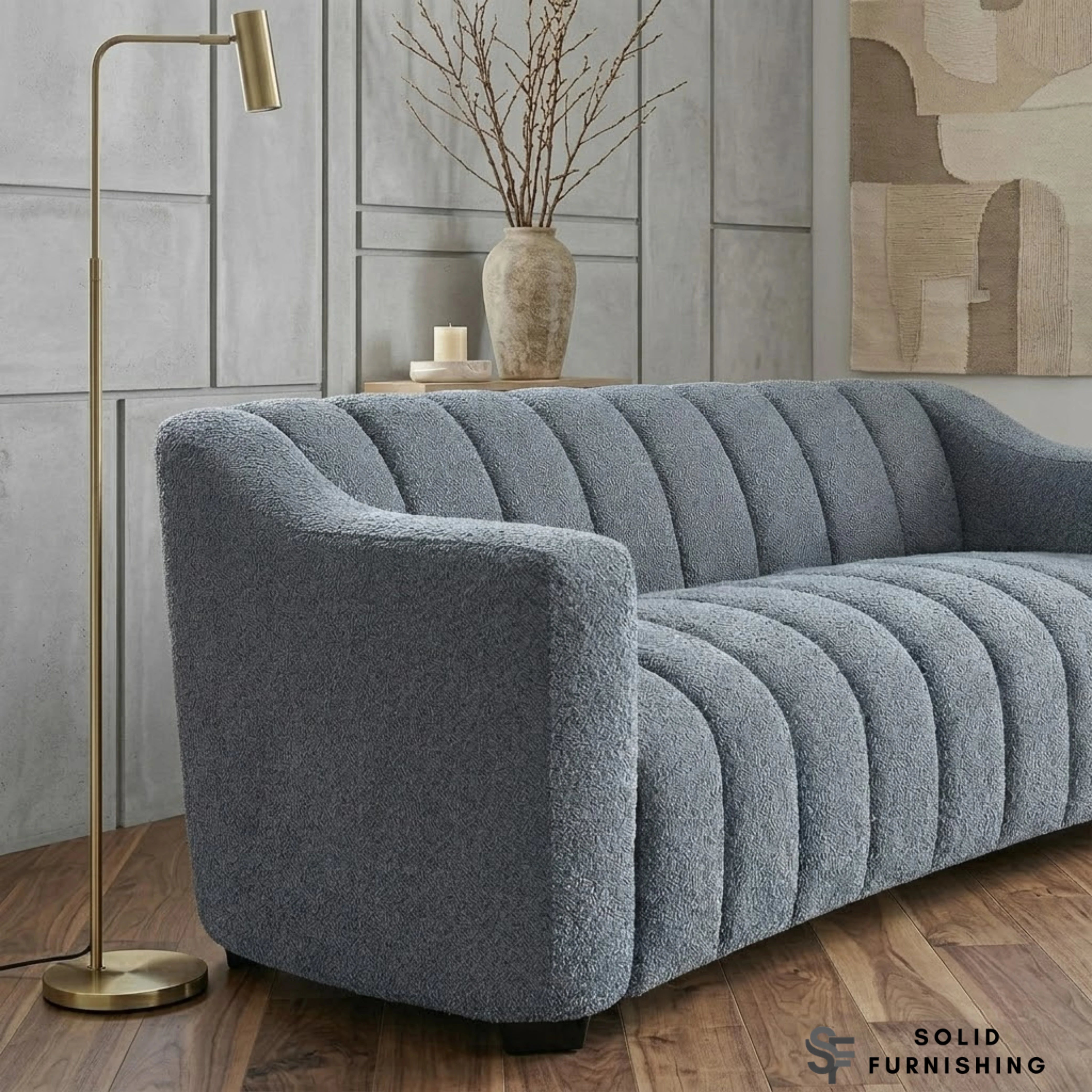 Astoria 3 Seater Sofa – Iron Bouclé with Deep Channel Stitched Design