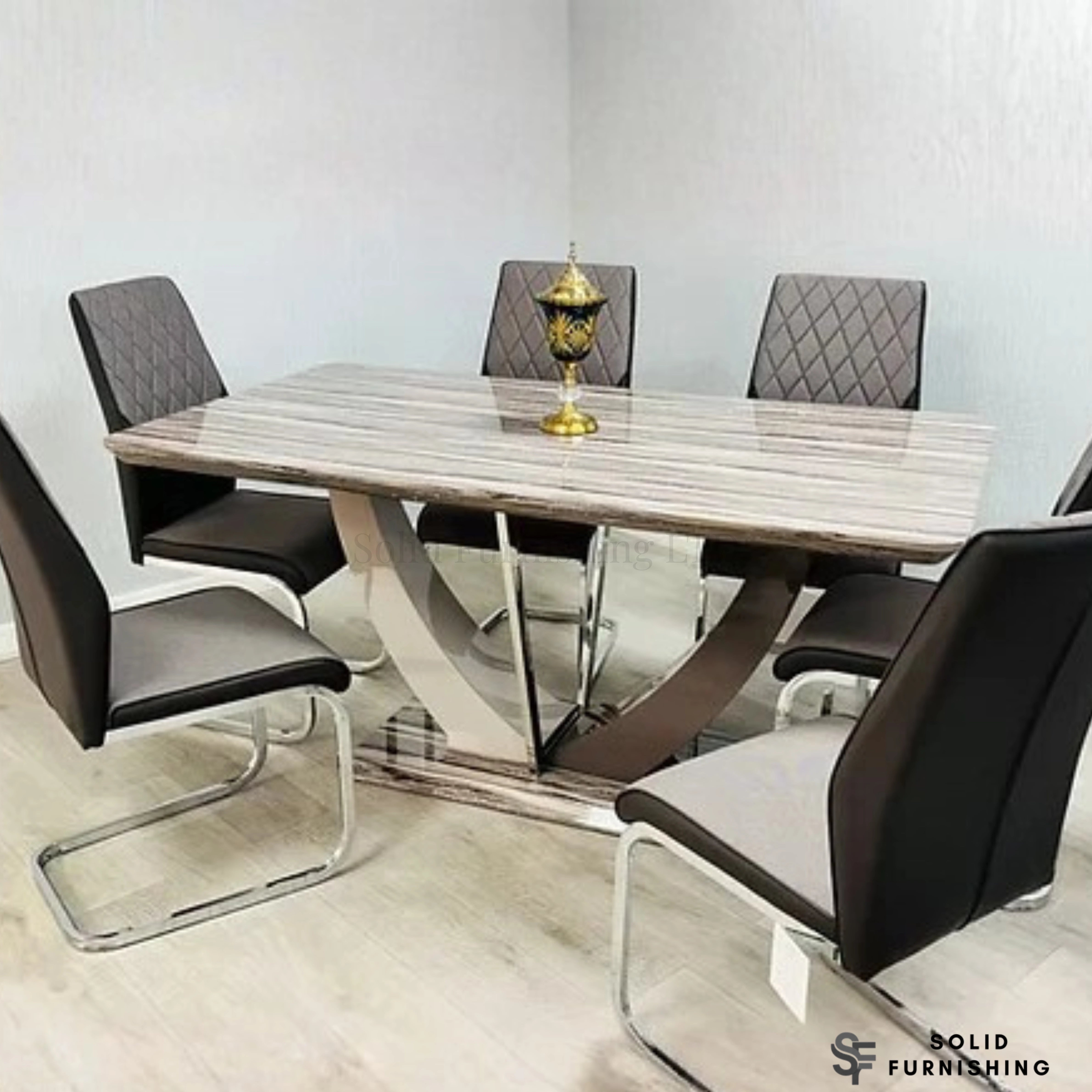 Atlantis 160cm Brown Marble Effect Dining Table – Modern Sculptural Dining Table