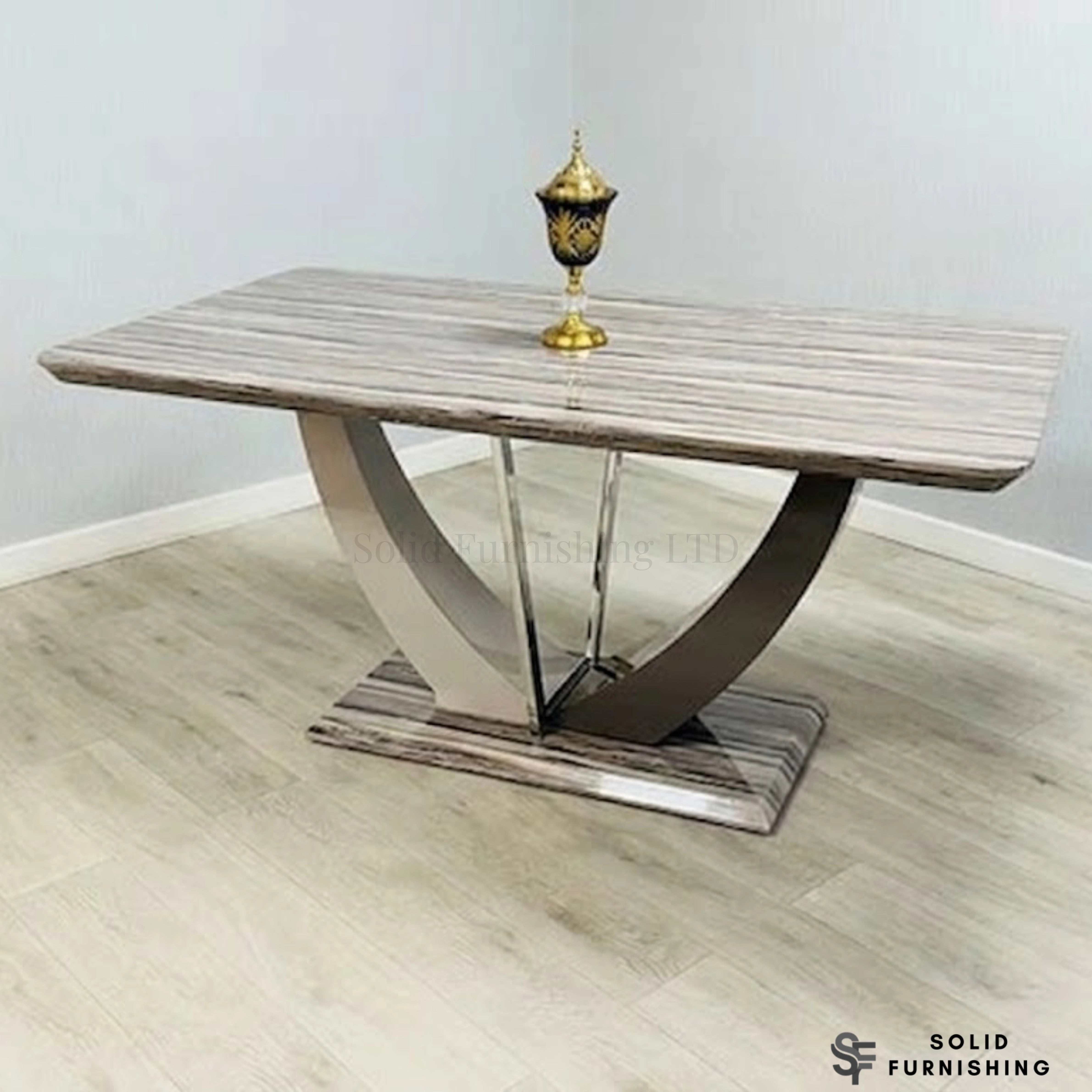 Atlantis 160cm Brown Marble Effect Dining Table – Modern Sculptural Dining Table