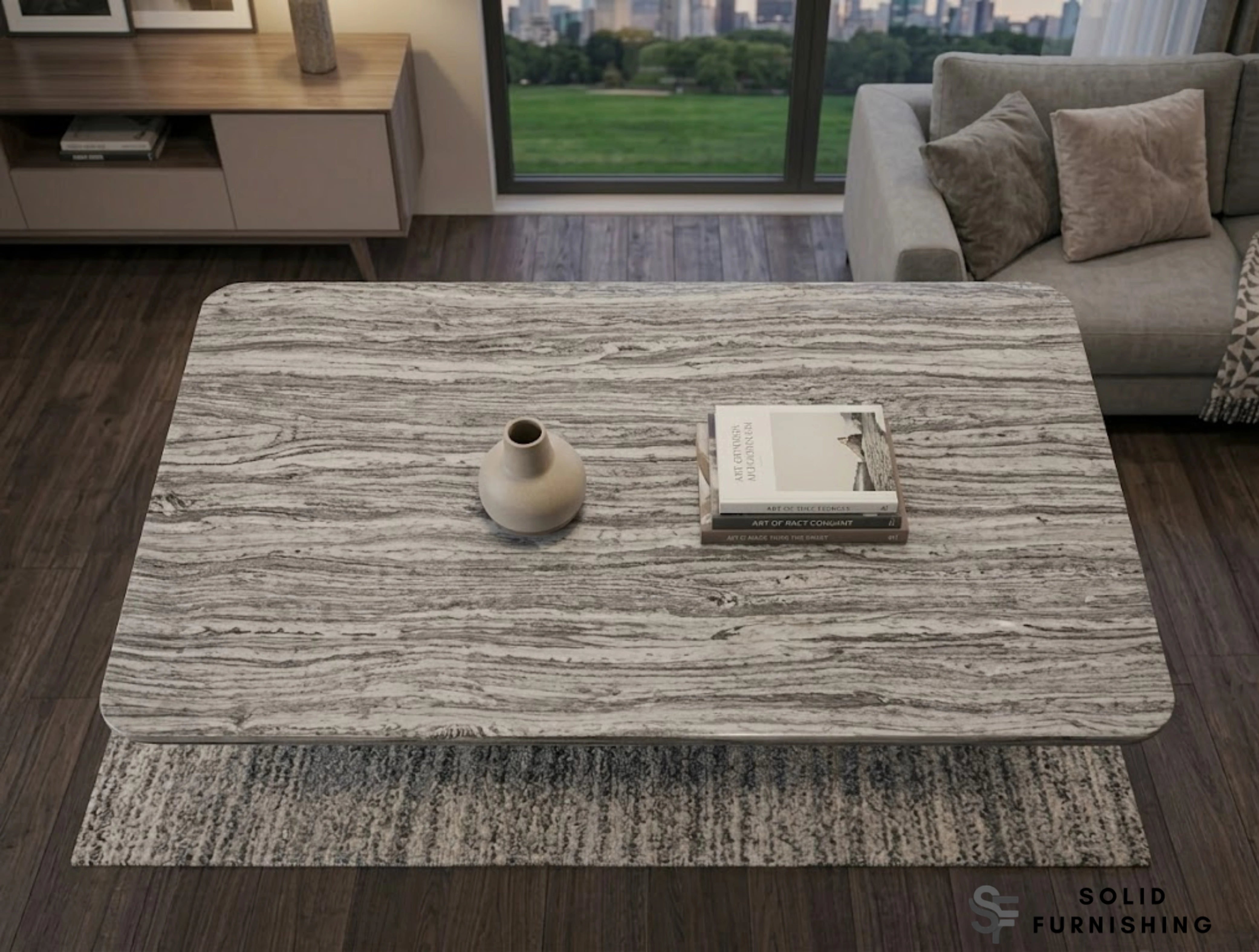 Atlantis Brown Marble Effect Coffee Table – Luxury Sculptural Centre Table