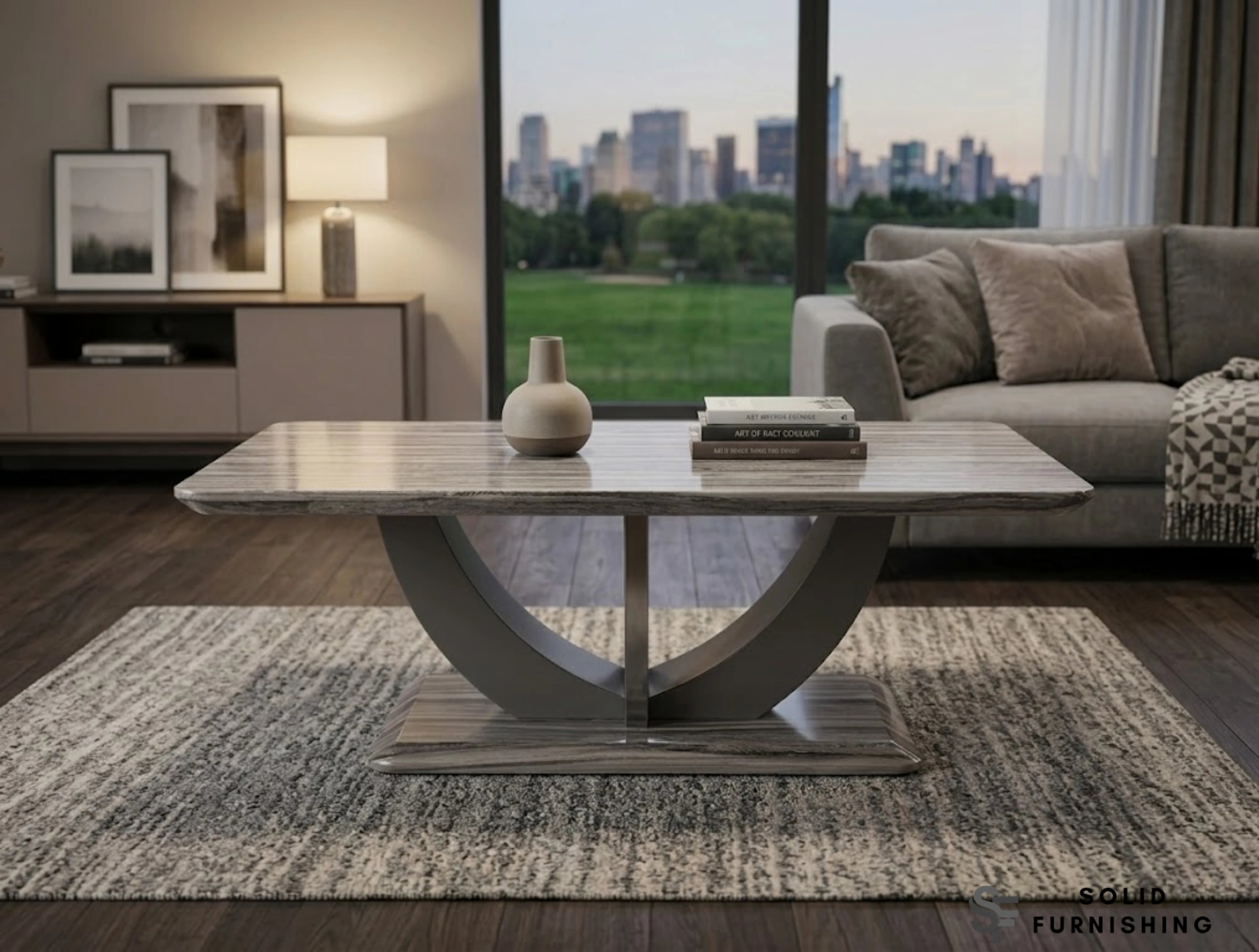 Atlantis Brown Marble Effect Coffee Table – Luxury Sculptural Centre Table