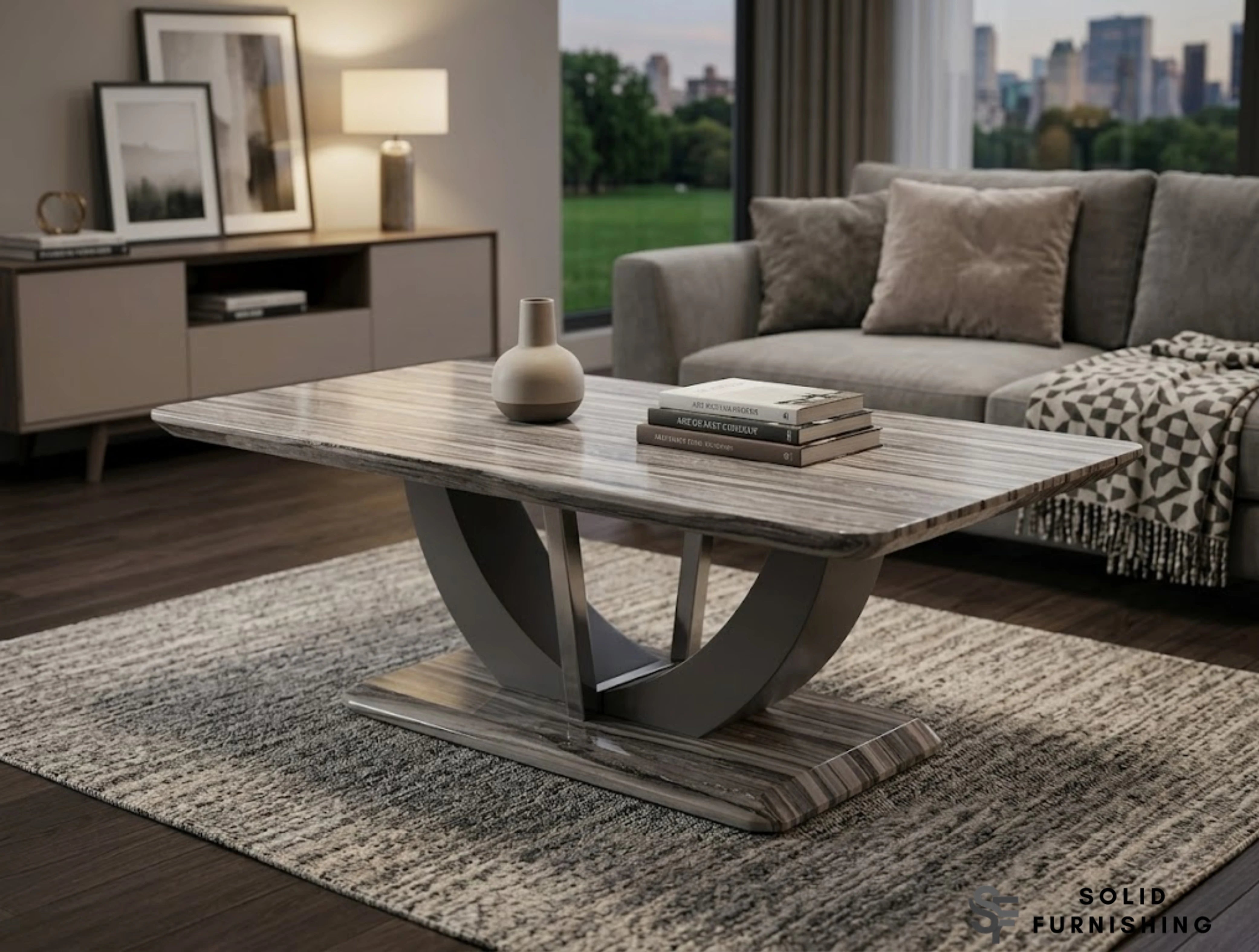Atlantis Brown Marble Effect Coffee Table – Luxury Sculptural Centre Table