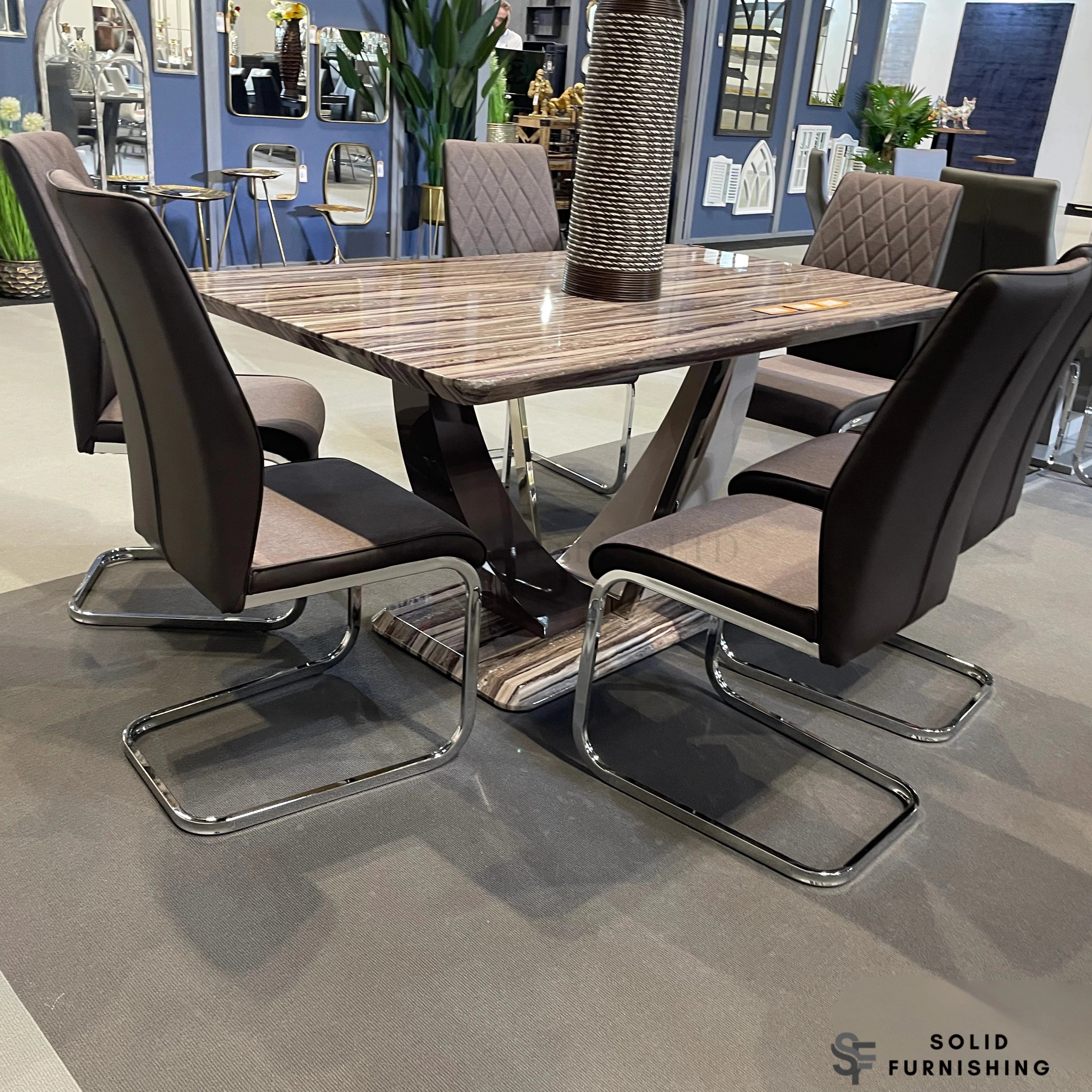 Atlantis Brown Marble Effect Dining Table with Atlantis Chairs – 4 or 6 Seater Modern Dining Set