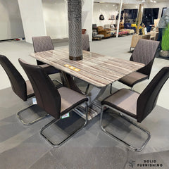 Atlantis Brown Marble Effect Dining Table with Atlantis Chairs – 4 or 6 Seater Modern Dining Set