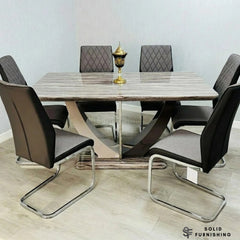 Atlantis Brown Marble Effect Dining Table with Atlantis Chairs – 4 or 6 Seater Modern Dining Set