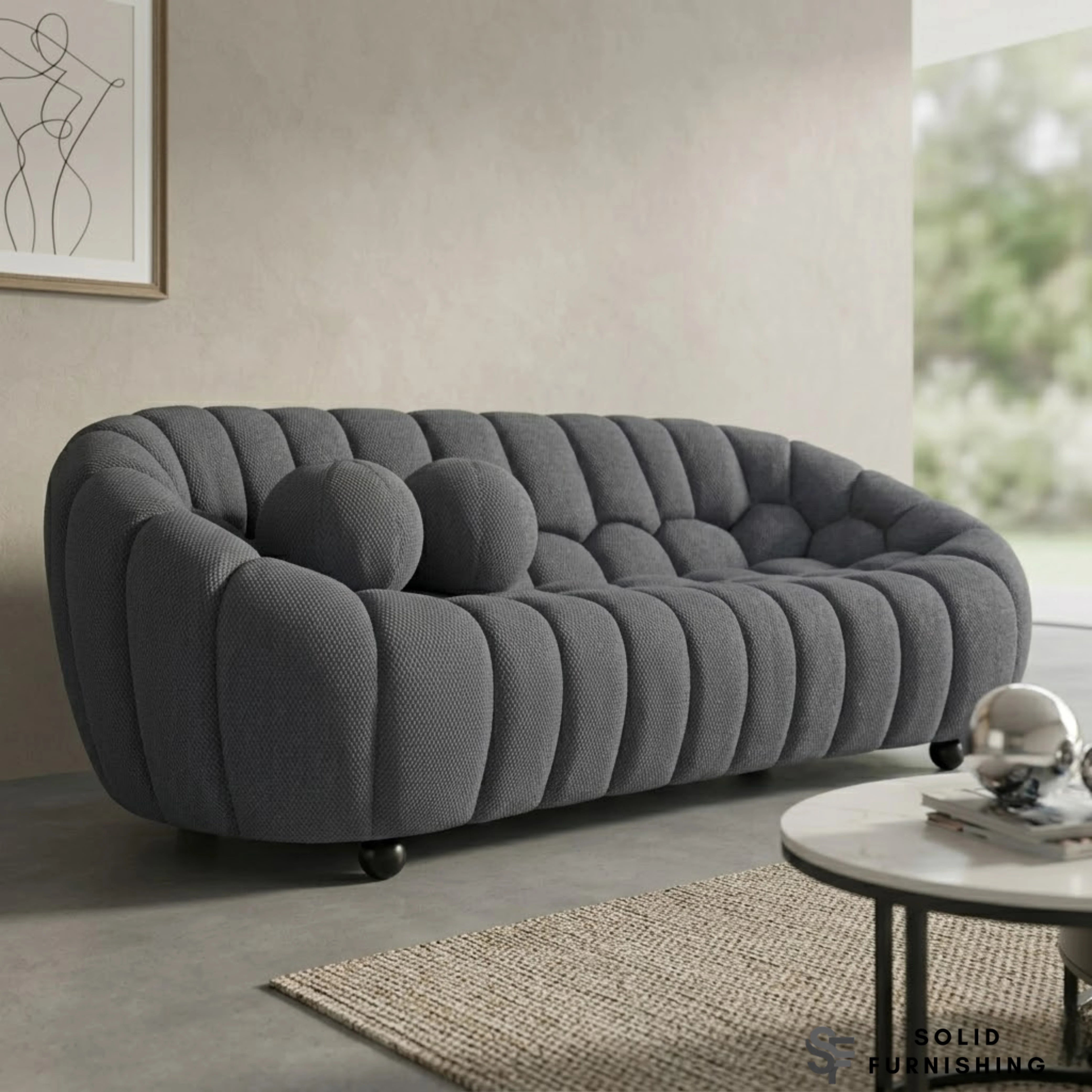 Bella Grey Bubble Style 3 Seater Sofa – 3D Mesh Fabric | Modern Sculptural Design