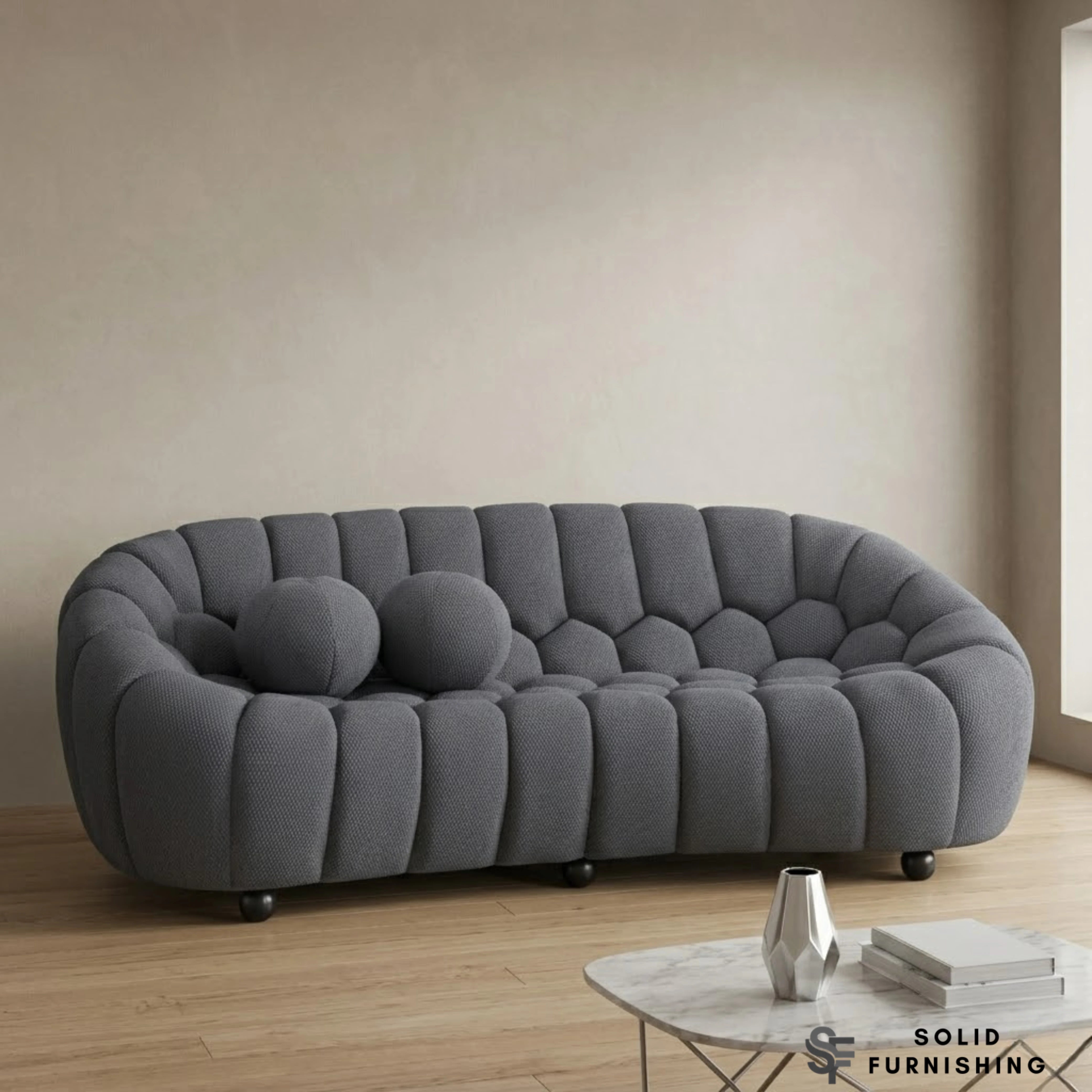 Bella Grey Bubble Style 3 Seater Sofa – 3D Mesh Fabric | Modern Sculptural Design