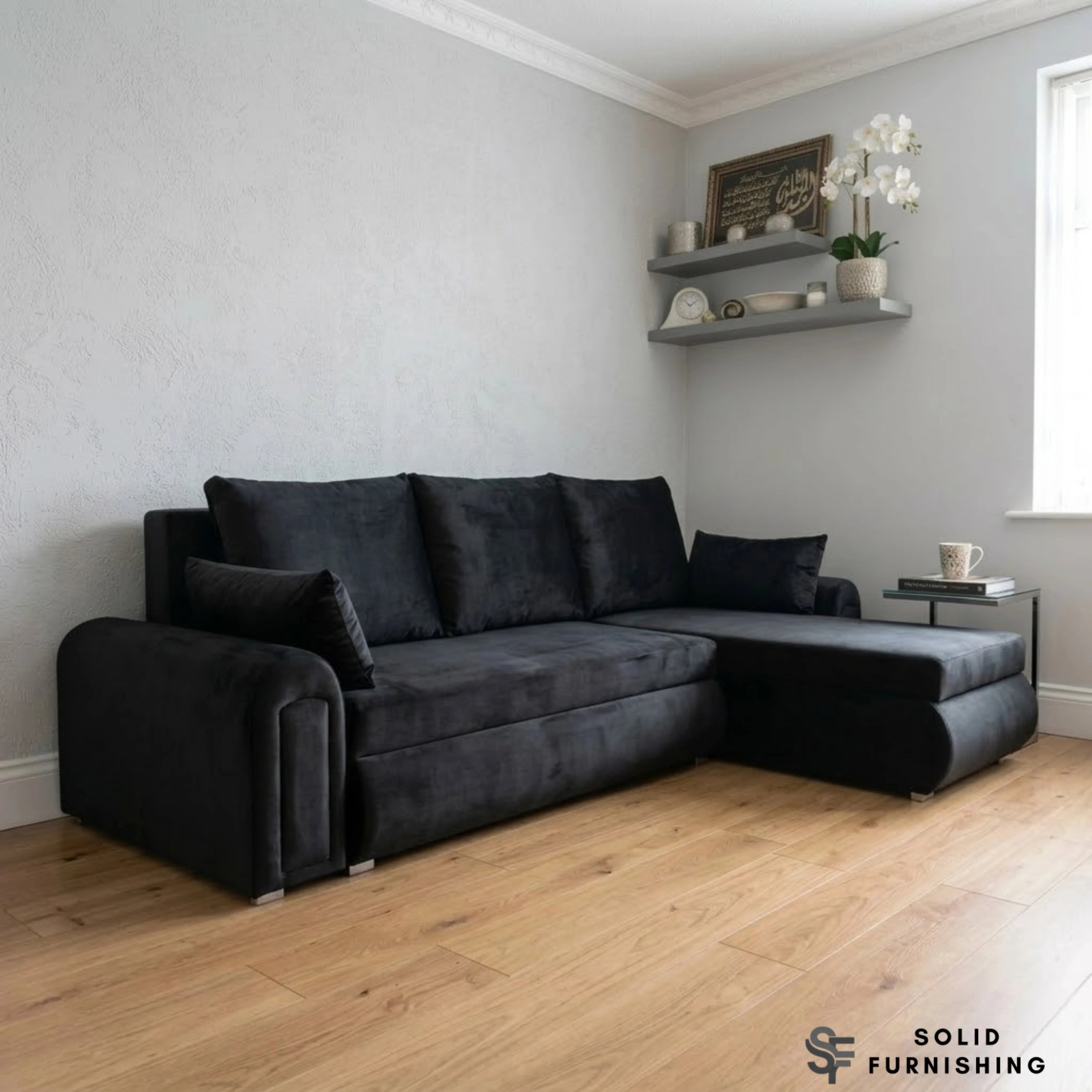 Berlin Black Storage Sofa Bed – Compact Reversible L Shape Sofa