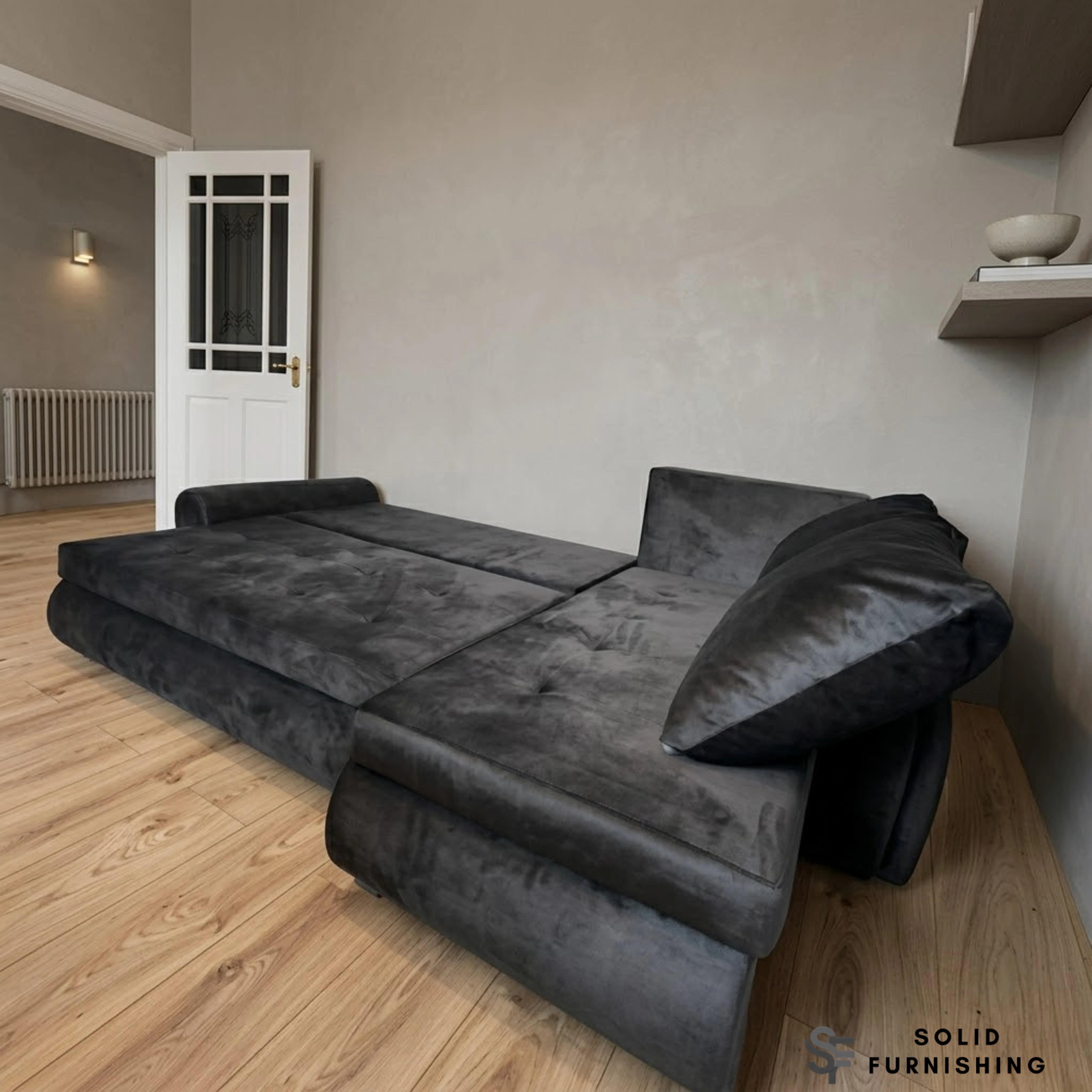 Berlin Black Storage Sofa Bed – Compact Reversible L Shape Sofa
