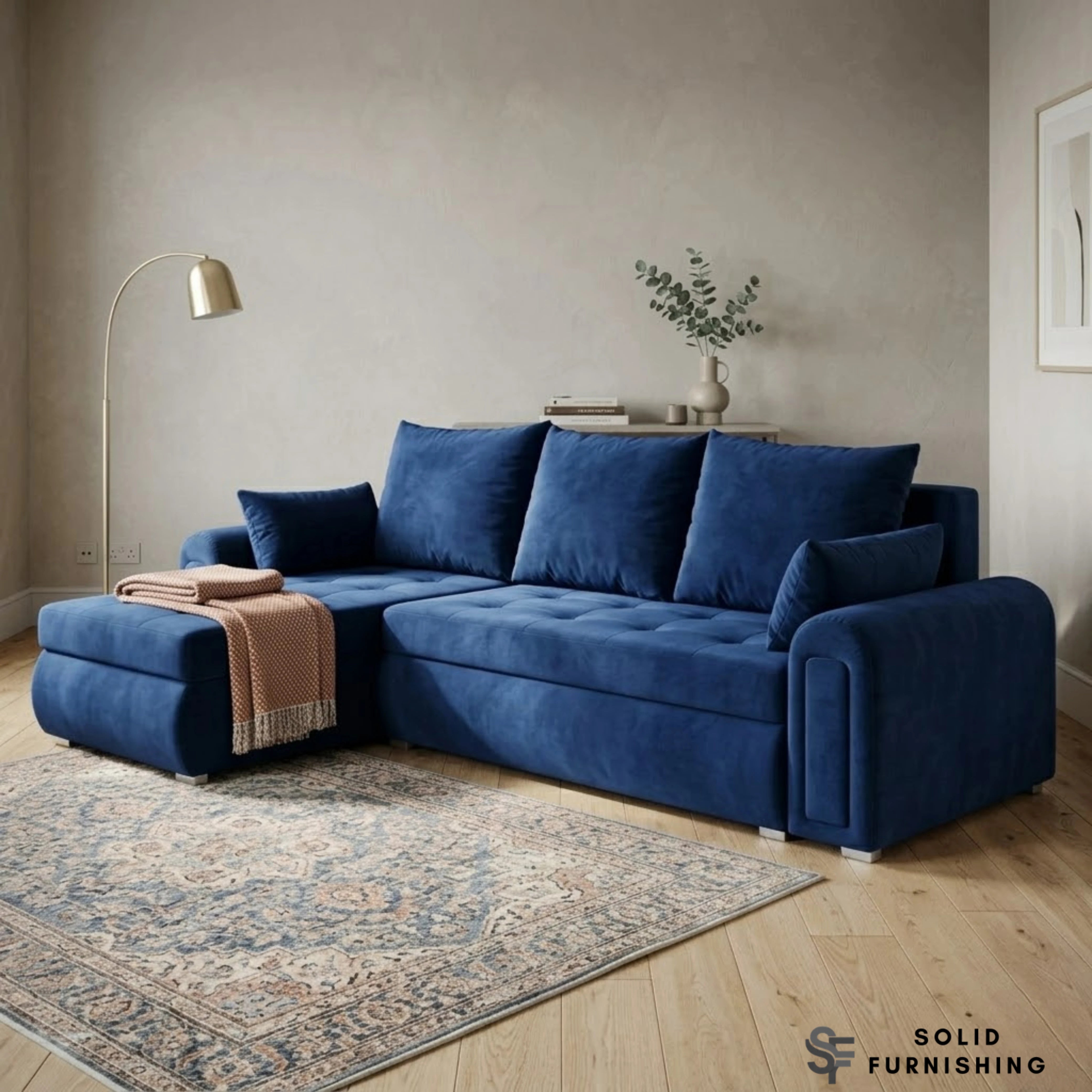 Berlin Blue Storage Sleeper Sofa – Reversible L Shape Sofa Bed
