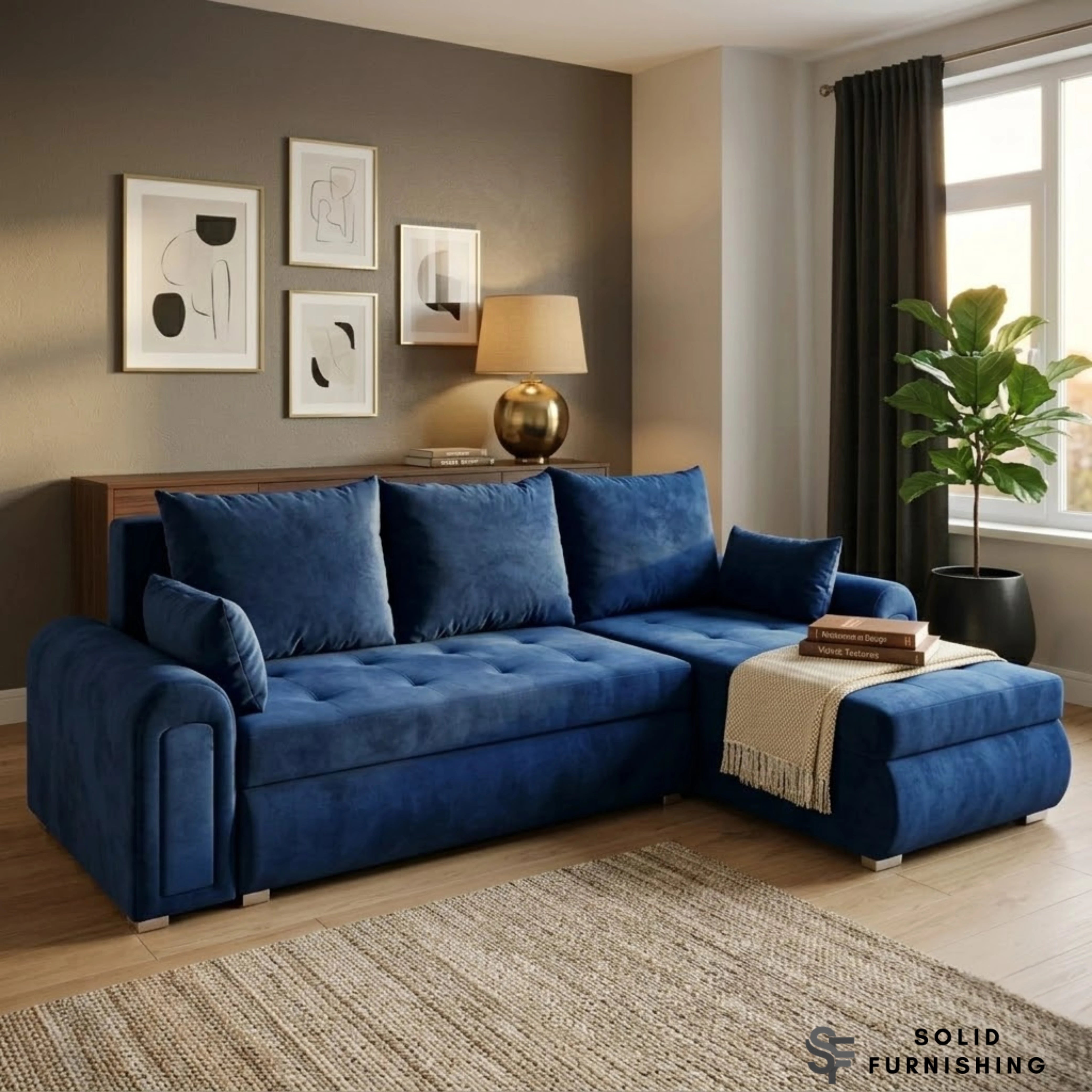 Berlin Blue Storage Sleeper Sofa – Reversible L Shape Sofa Bed