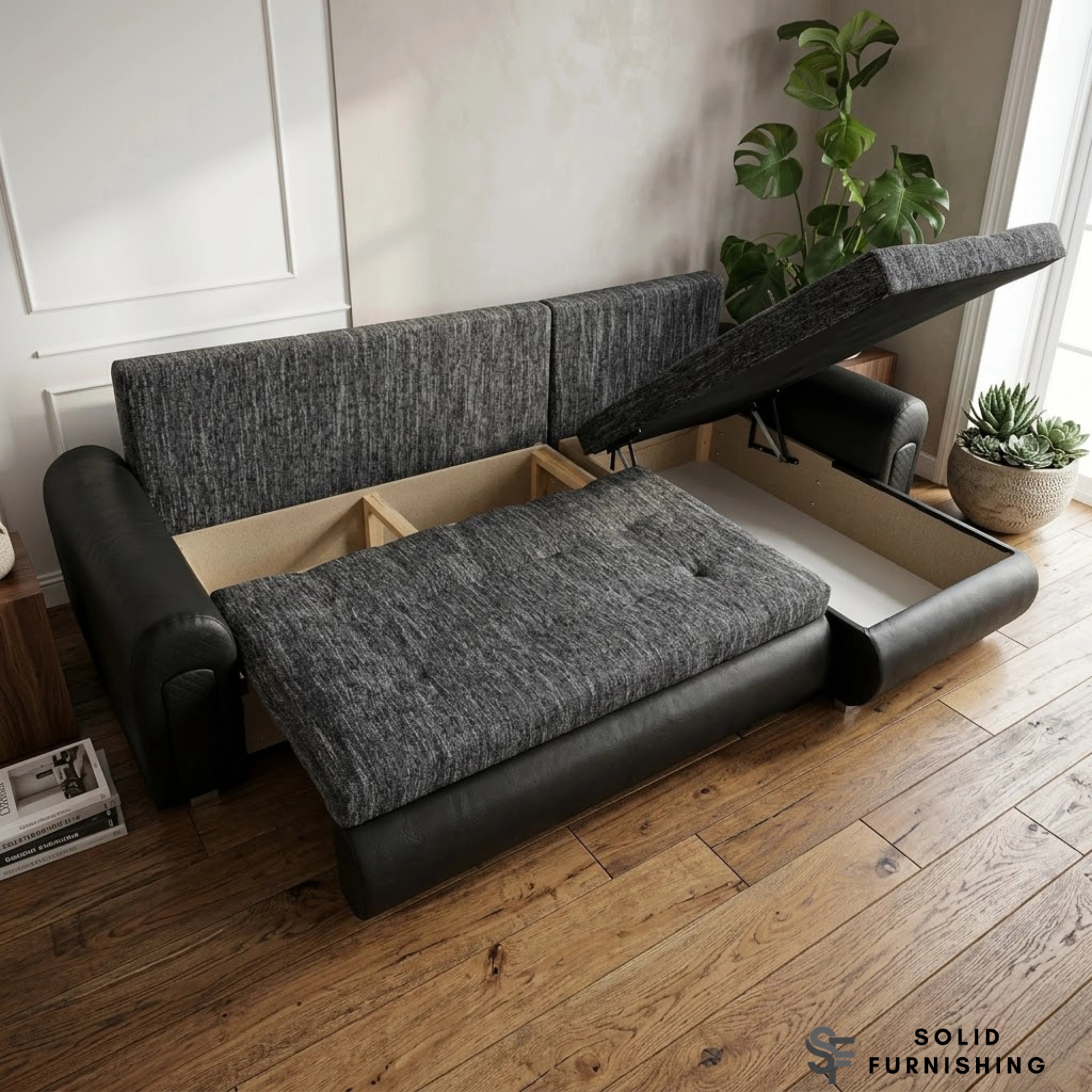 Berlin Charcoal Sofa Bed with Storage – Universal L Shape Corner Sofa