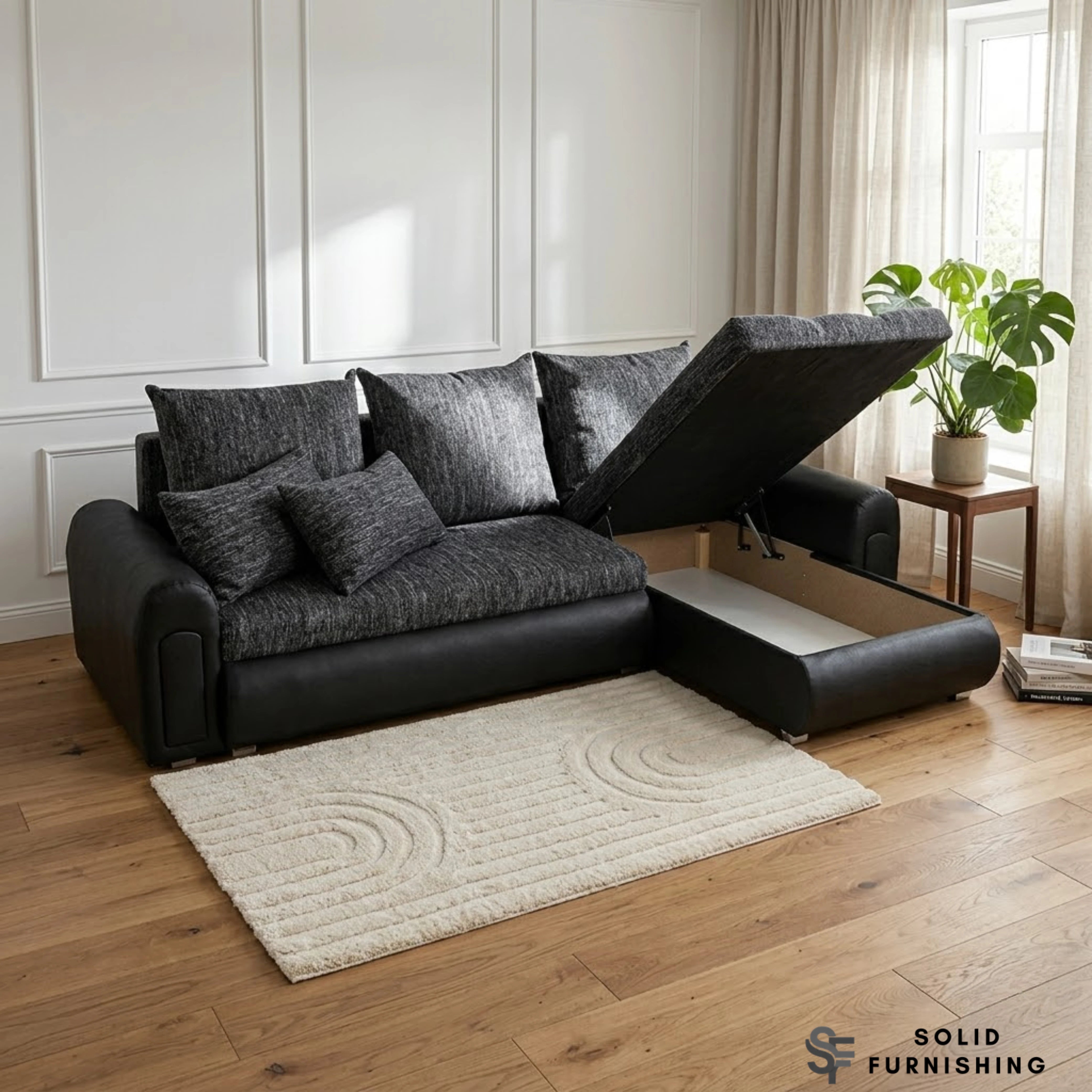 Berlin Charcoal Sofa Bed with Storage – Universal L Shape Corner Sofa