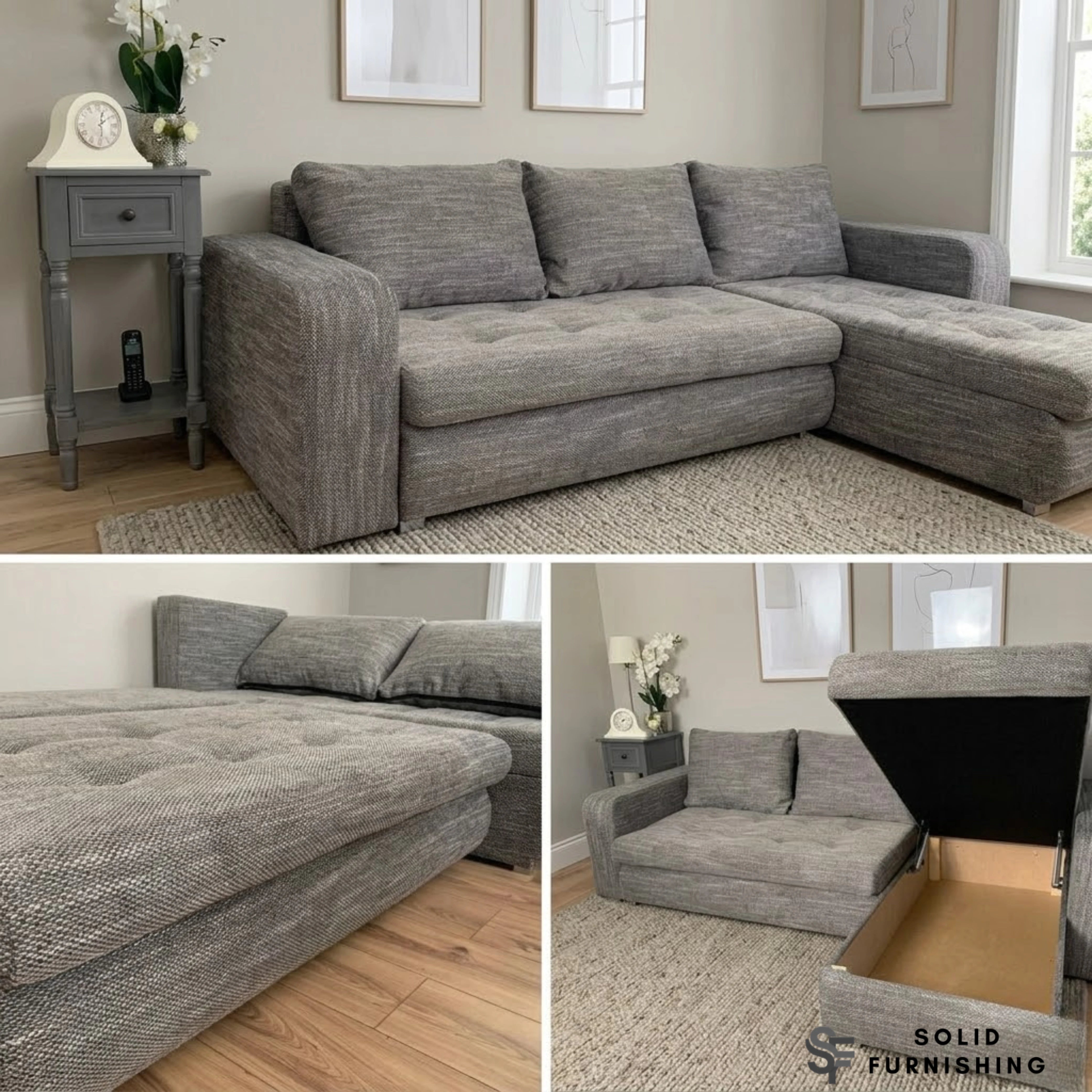 Berlin Grey Sofa Bed With Storage – Reversible Corner Sleeper Sofa