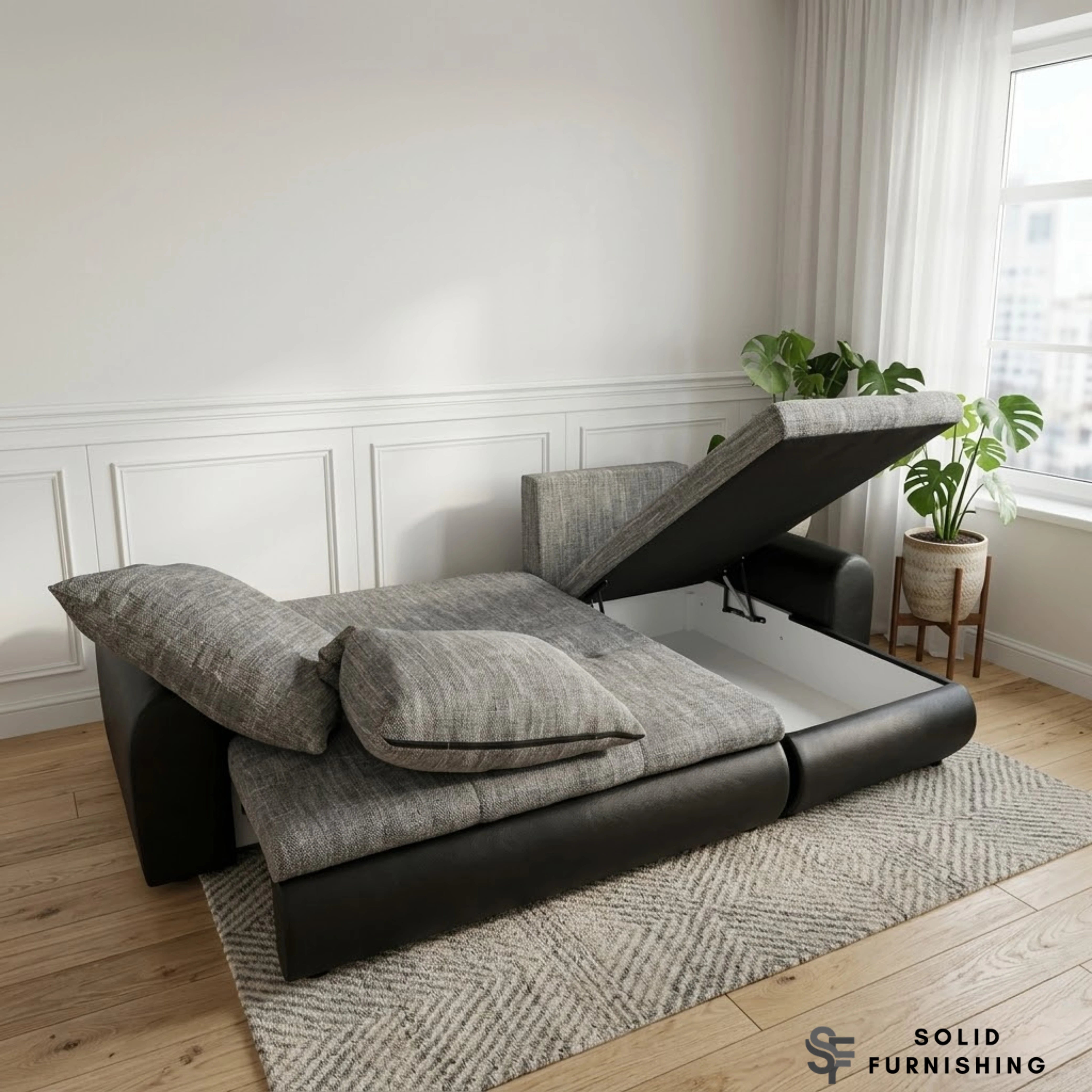 Berlin Grey &amp; Black Corner Sofa Bed – Two Tone Storage Sofa Bed