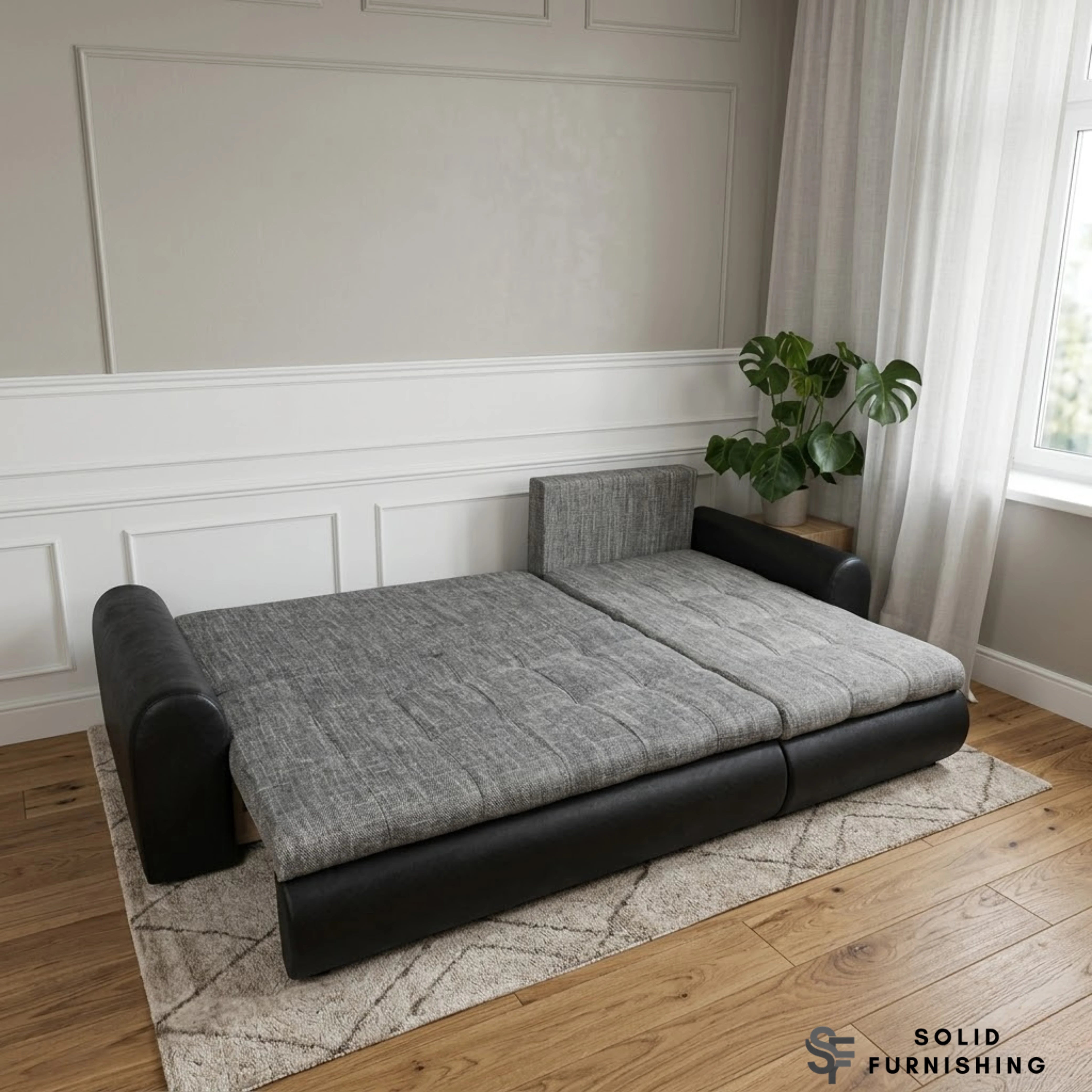 Berlin Grey &amp; Black Corner Sofa Bed – Two Tone Storage Sofa Bed