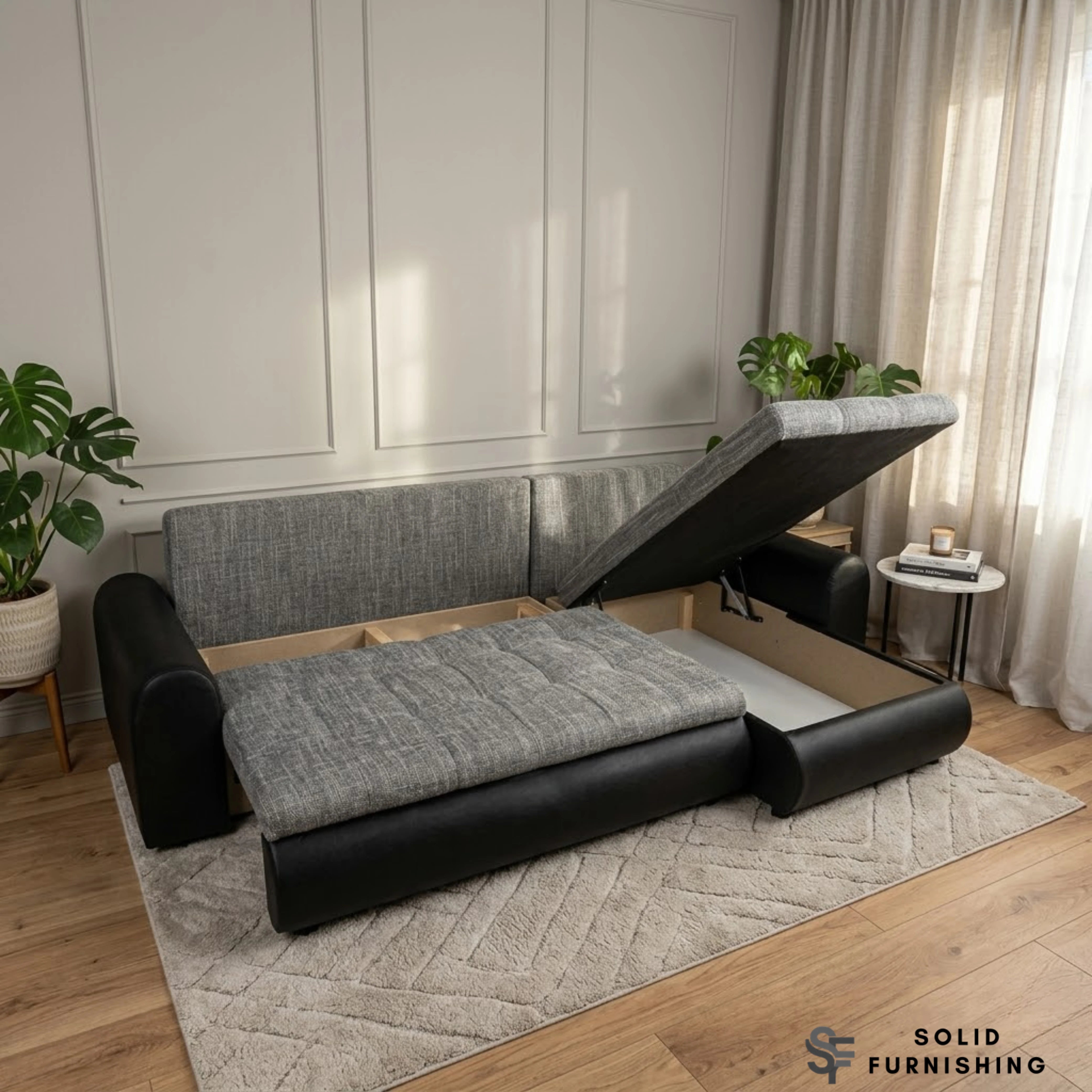 Berlin Grey &amp; Black Corner Sofa Bed – Two Tone Storage Sofa Bed