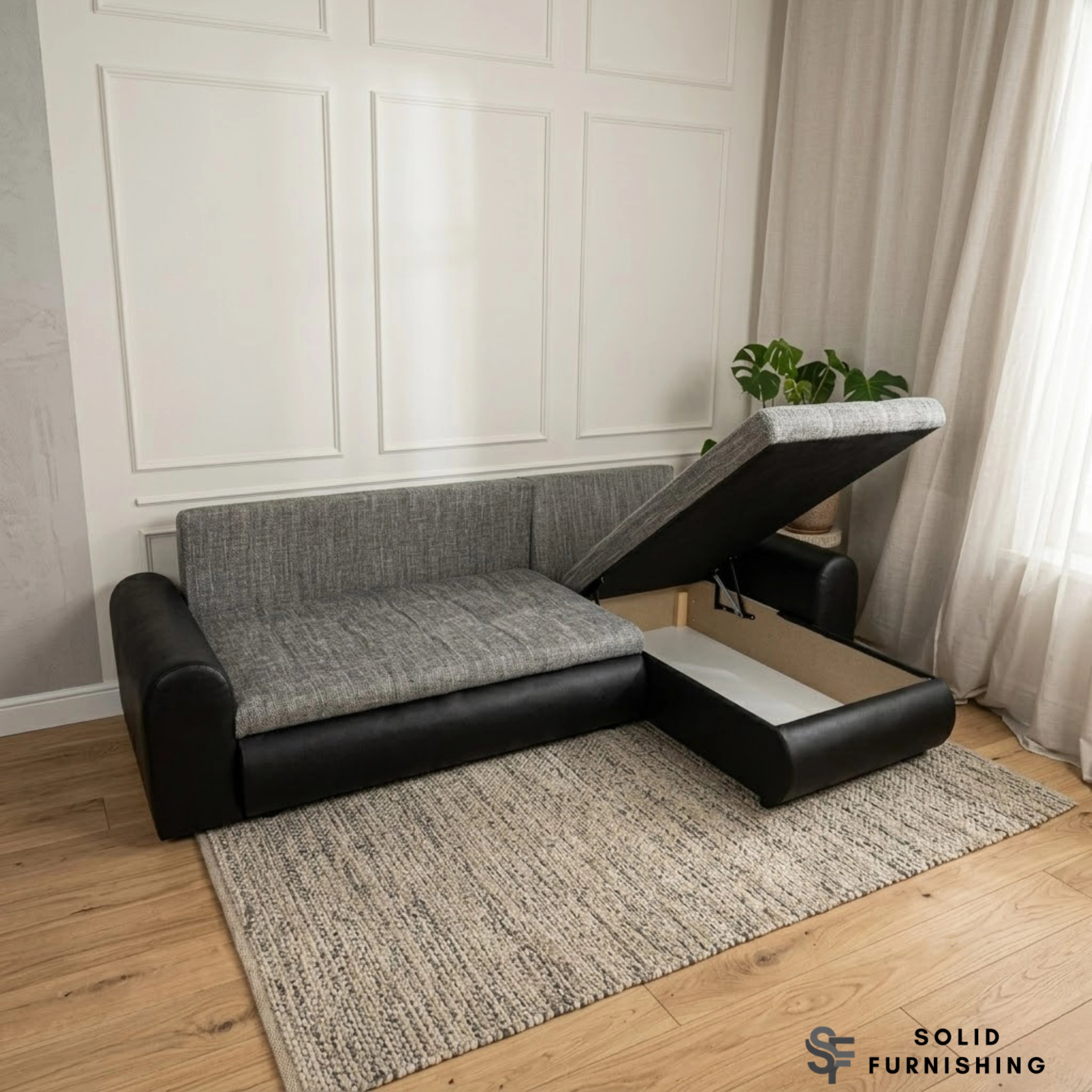 Berlin Grey &amp; Black Corner Sofa Bed – Two Tone Storage Sofa Bed