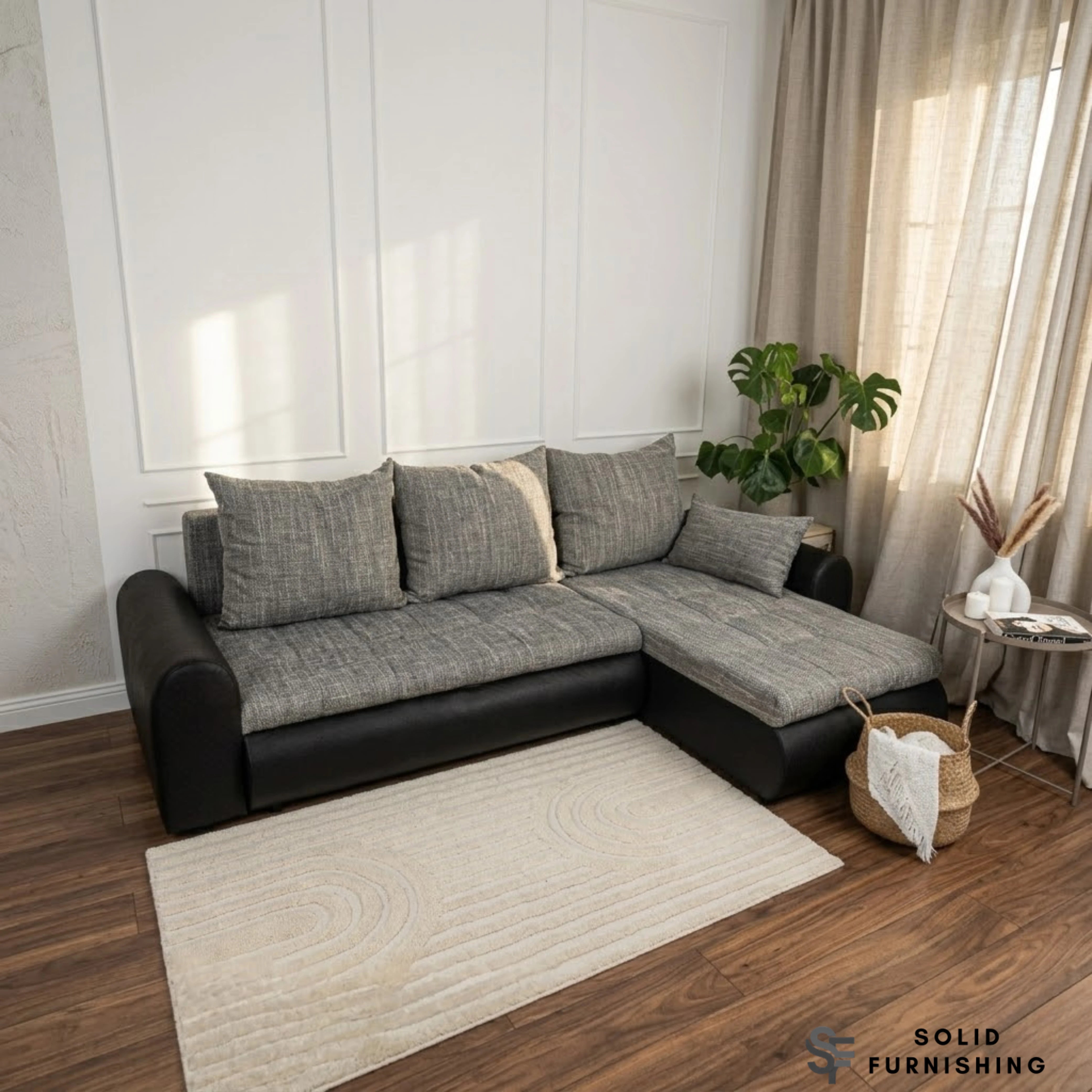Berlin Grey &amp; Black Corner Sofa Bed – Two Tone Storage Sofa Bed