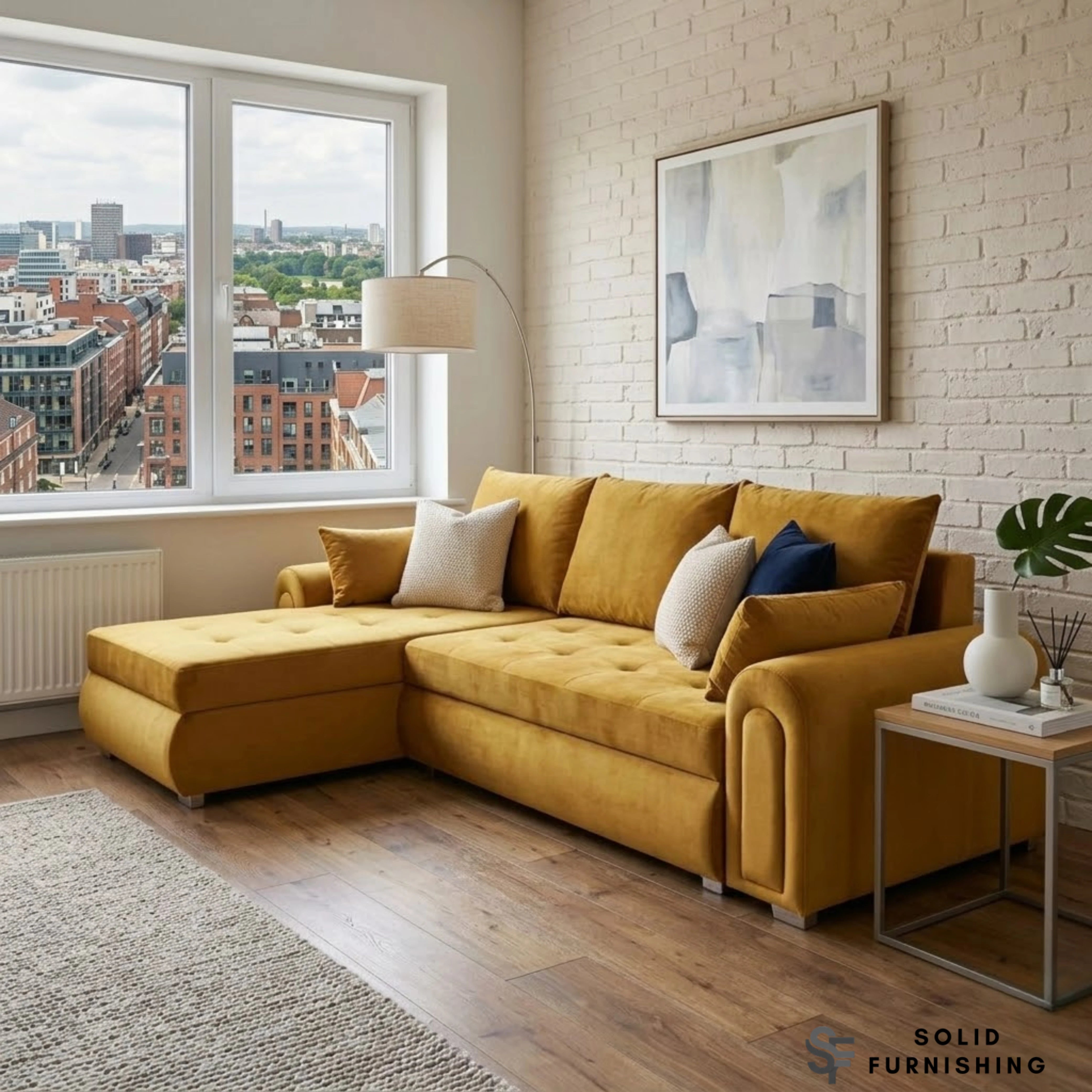 Berlin Mustard Corner Sofa Bed with Storage – Universal L Shape Sofa Bed