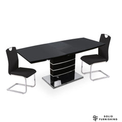 Black Milan Extendable High Gloss Dining Table with Milan Leather Chairs –  Modern Dining Set