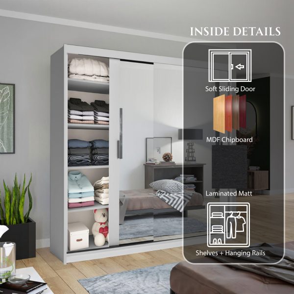 Chicago White Wardrobe with Sliding & Mirror Doors - Fast UK Delivery