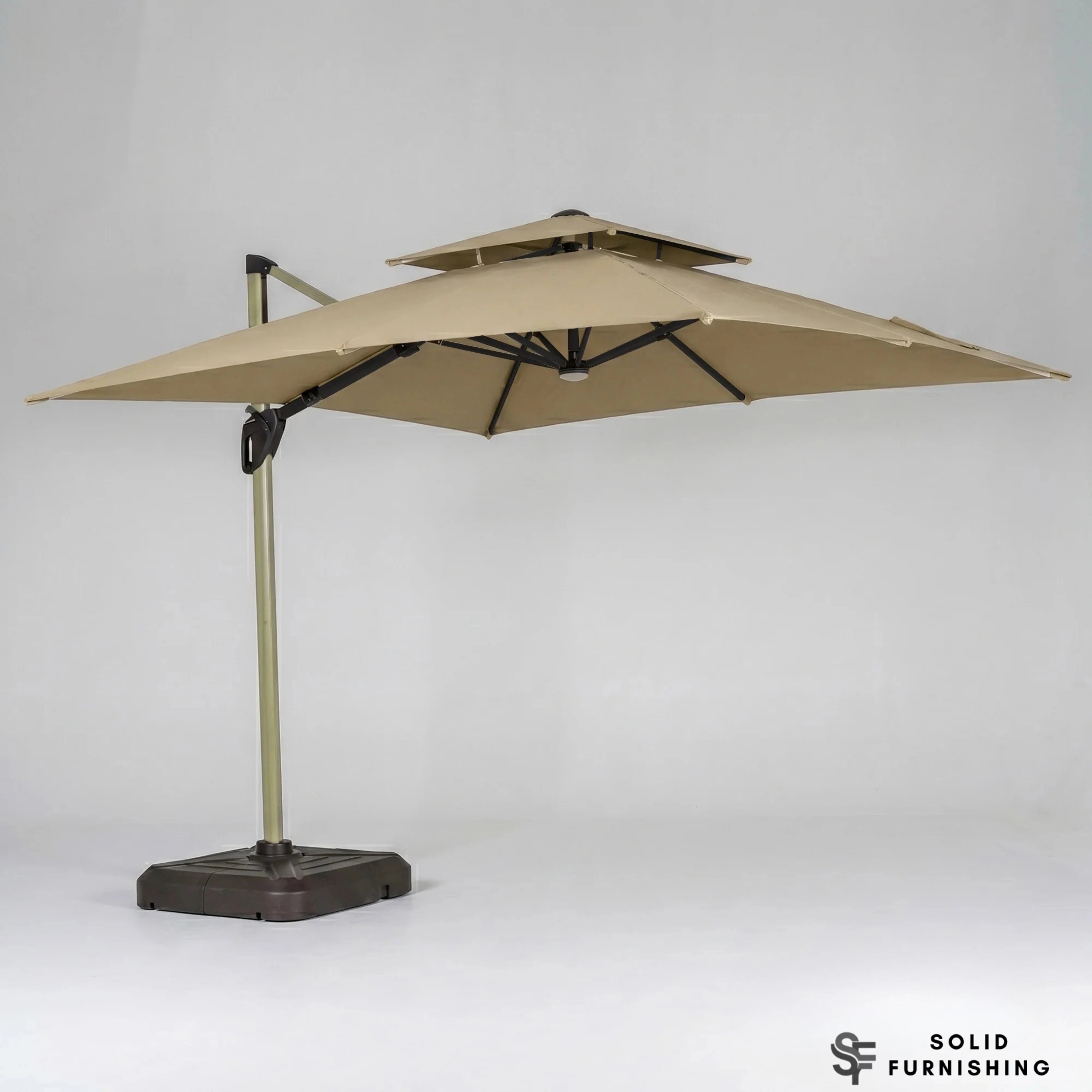 Camber 3m Square Cantilever Parasol with Solar LED Lights – Khaki Beige or Coffee Brown Garden Umbrella